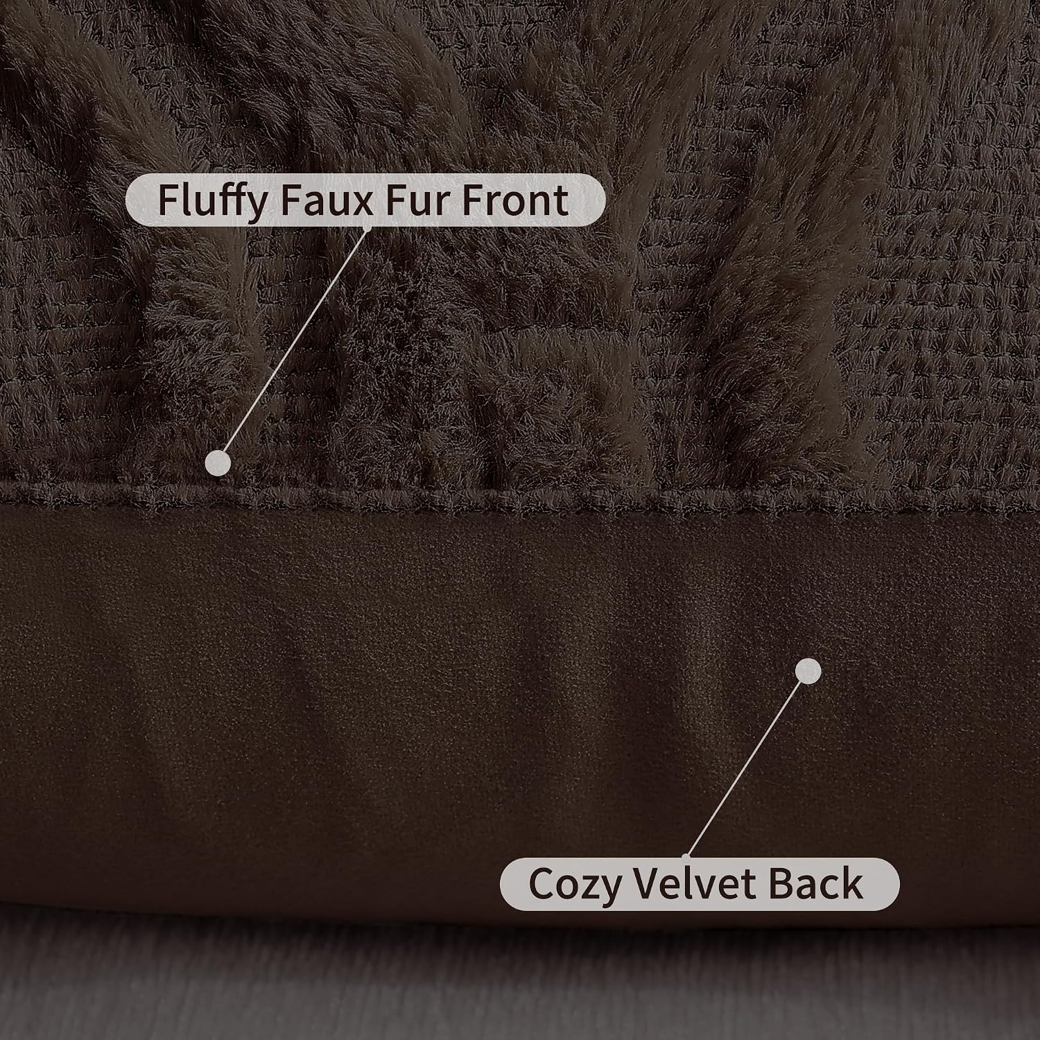 Thumbnail 6 de decorUhome 18x18 Faux Fur Throw Pillow Covers, Dark Brown, Set of 2