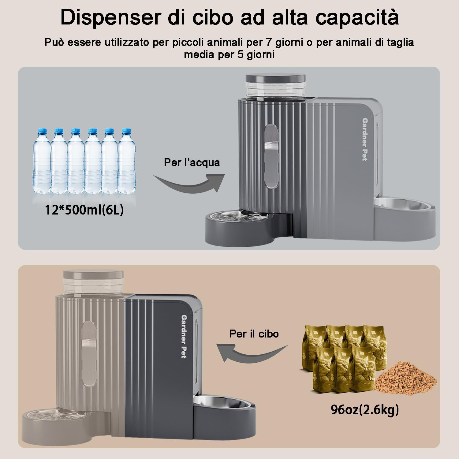 Thumbnail 2 de Gardner Pet distributore automatico 2 in 1 non elettrico cibo e acqua per gatti da 6L + 6L con ciotole in acciaio