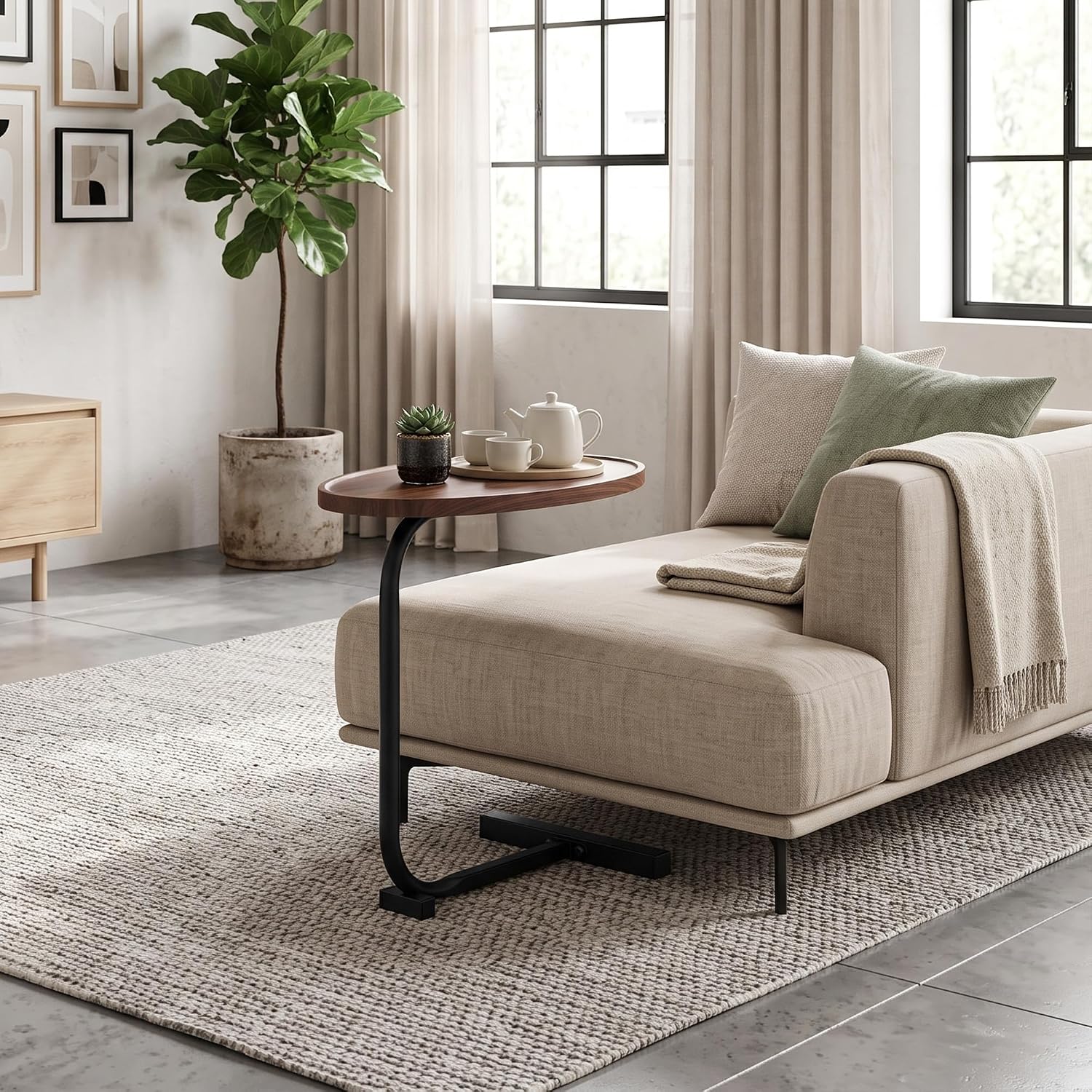 Detalle de VECELO C-Shaped Side Table, Walnut