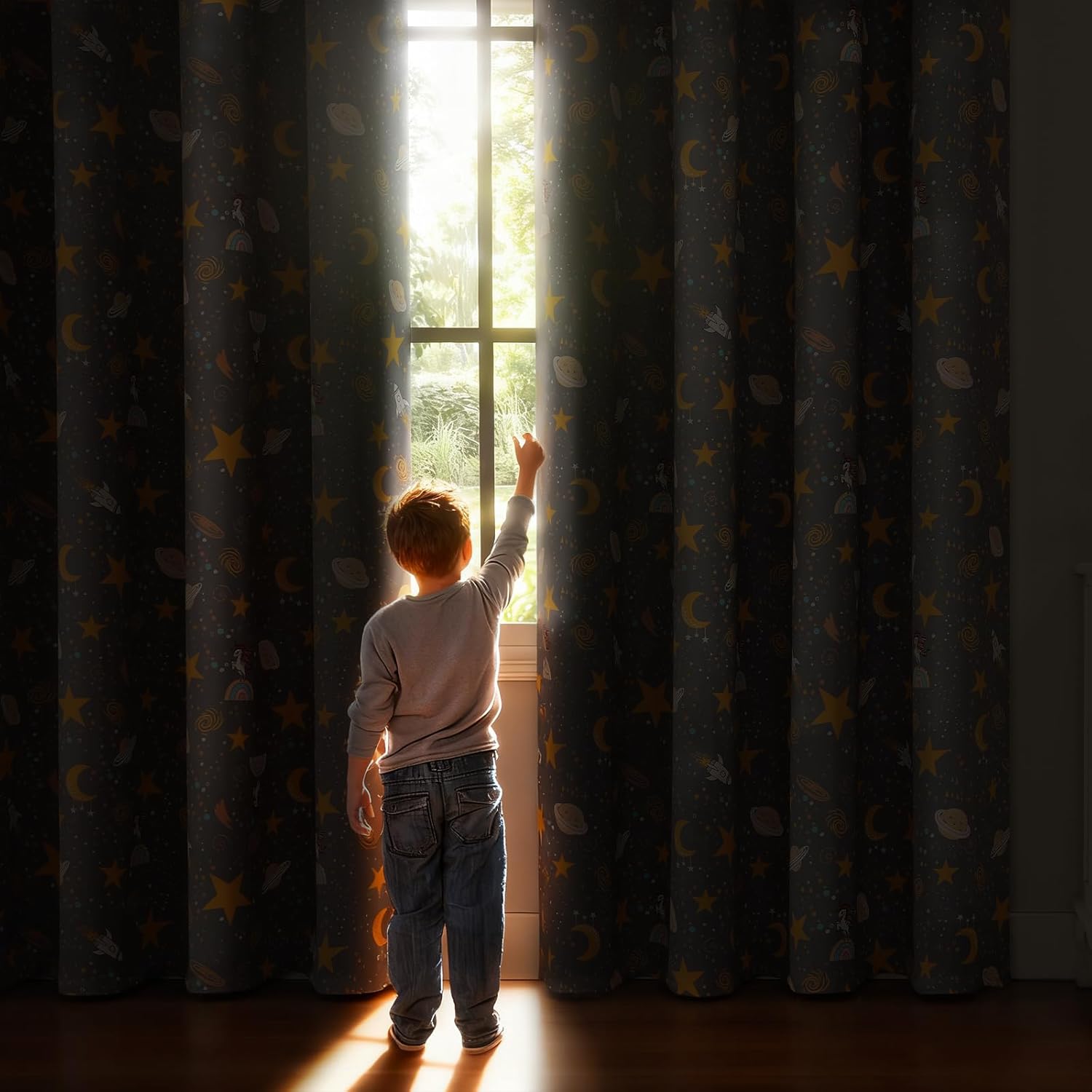 Thumbnail 2 de VEHEDE Unicorn Blackout Curtains – 2 Panels, 52x84 Inches, Grey Galaxy Kids Room