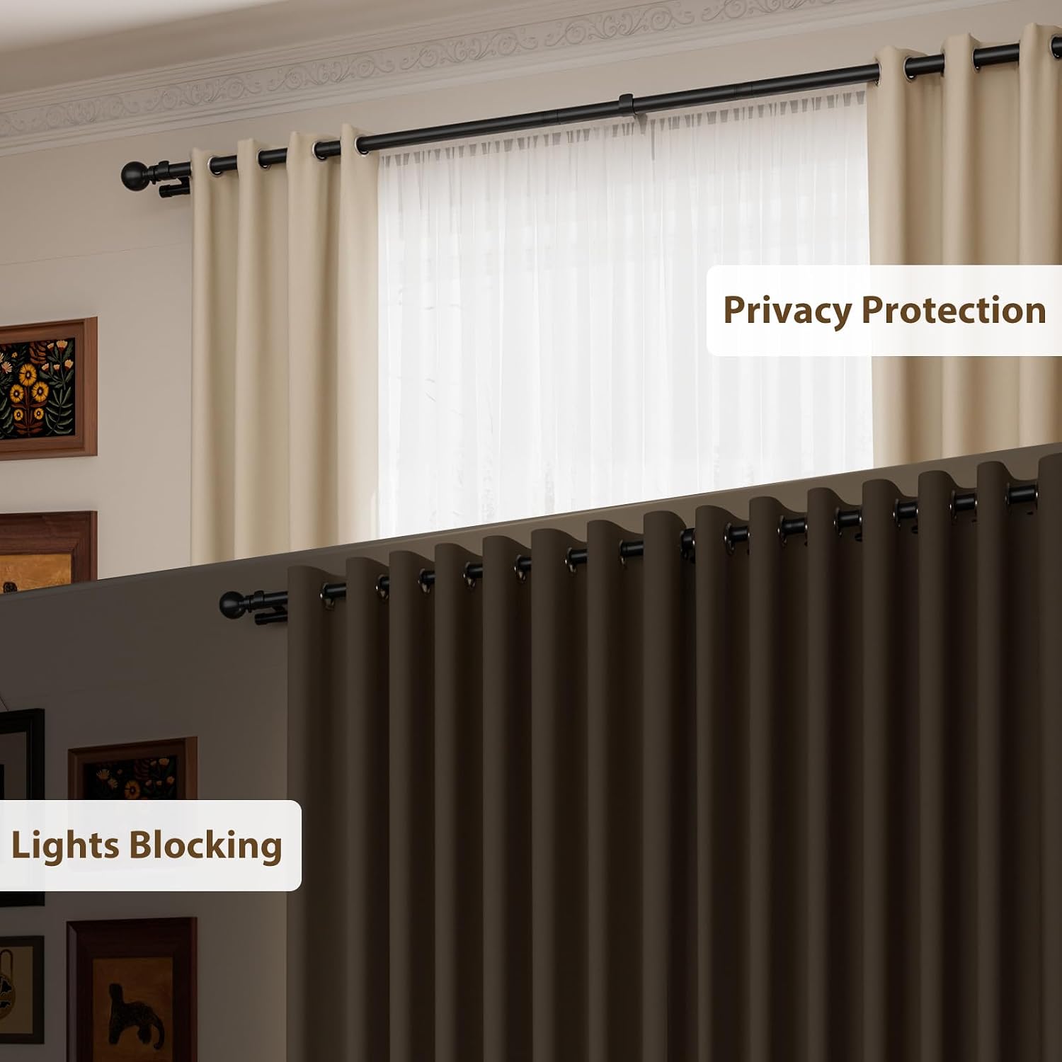 Thumbnail 6 de PeSenp Double Curtain Rod, 1-Inch Front Rod, Black Metal