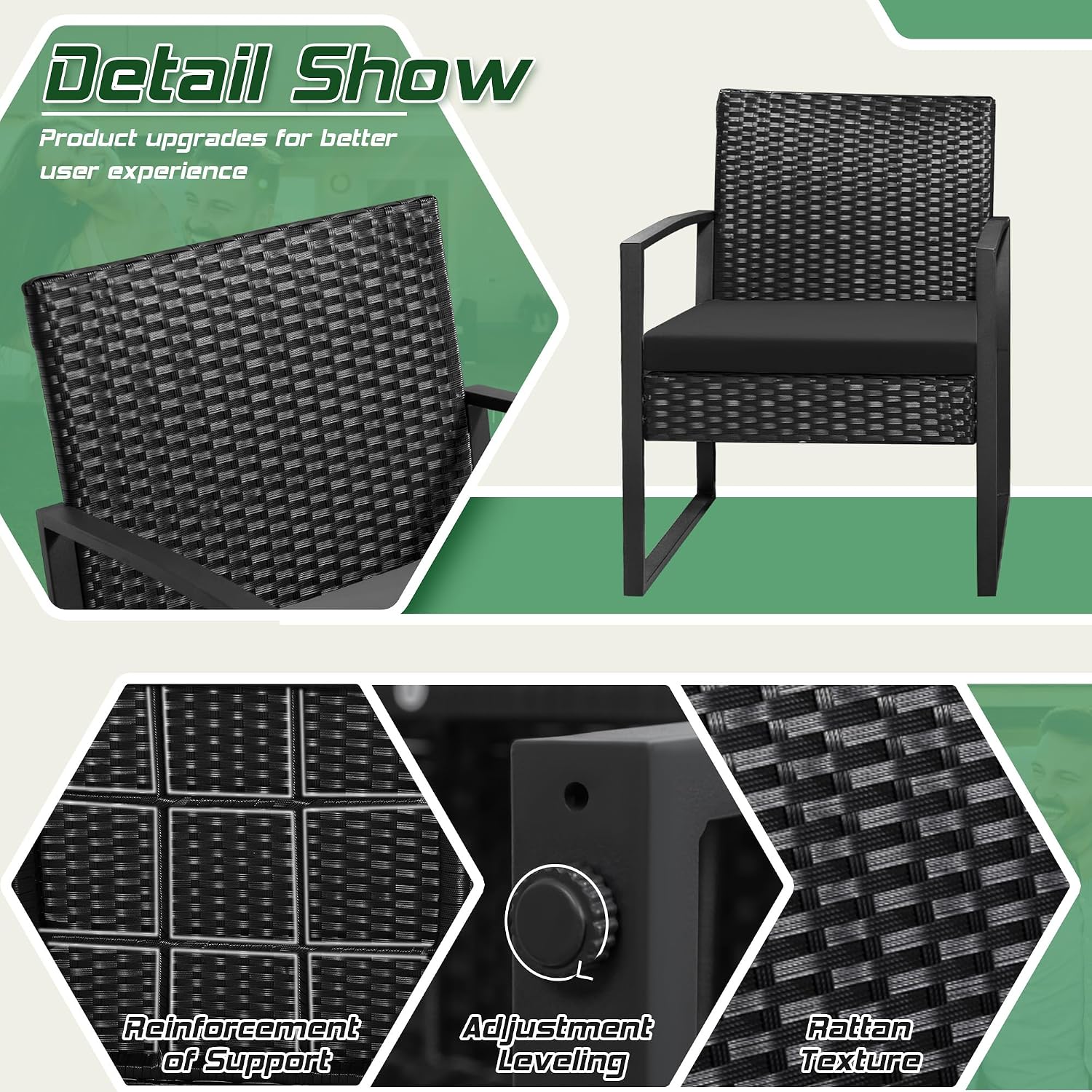 Thumbnail 3 de Homall H813S0 3-Piece PE Wicker Bistro Set with Cushioned Chairs