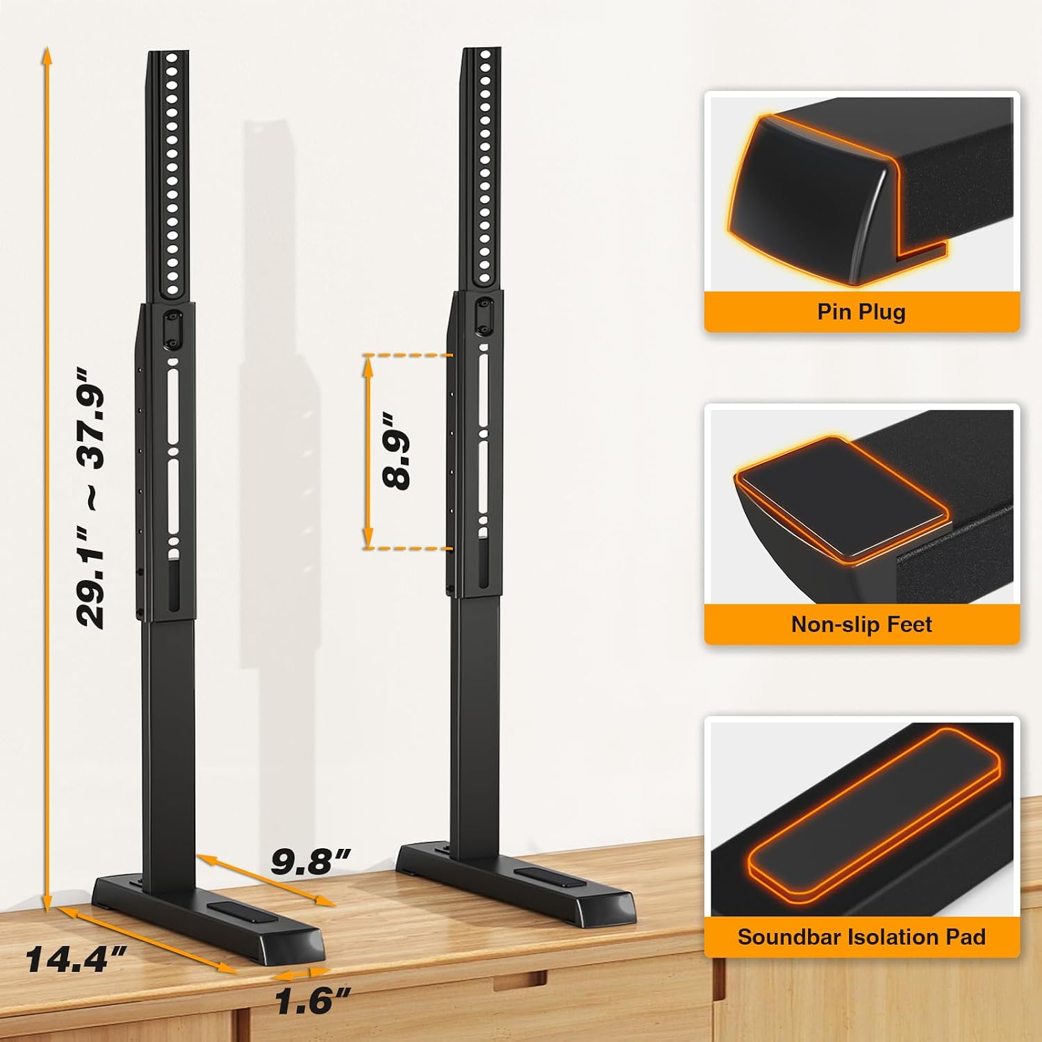 Detalle de 5Rcom UT3004 Tabletop TV Stand, Height Adjustable, 150-lb Capacity