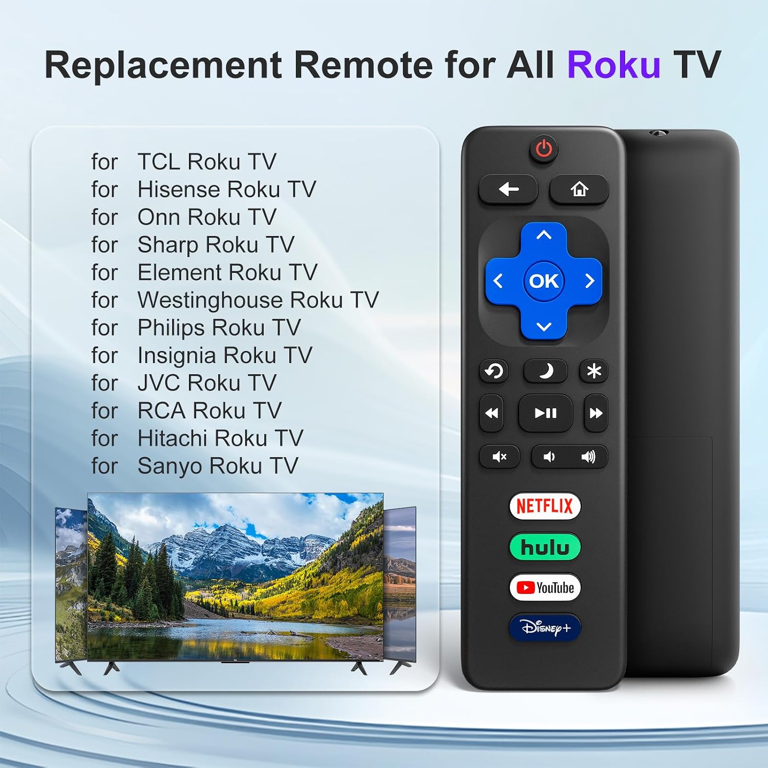 Detalle 2 de 2-Pack Replacement Roku TV Remote for TCL/Hisense/Onn/Sharp/Philips Roku TV Series