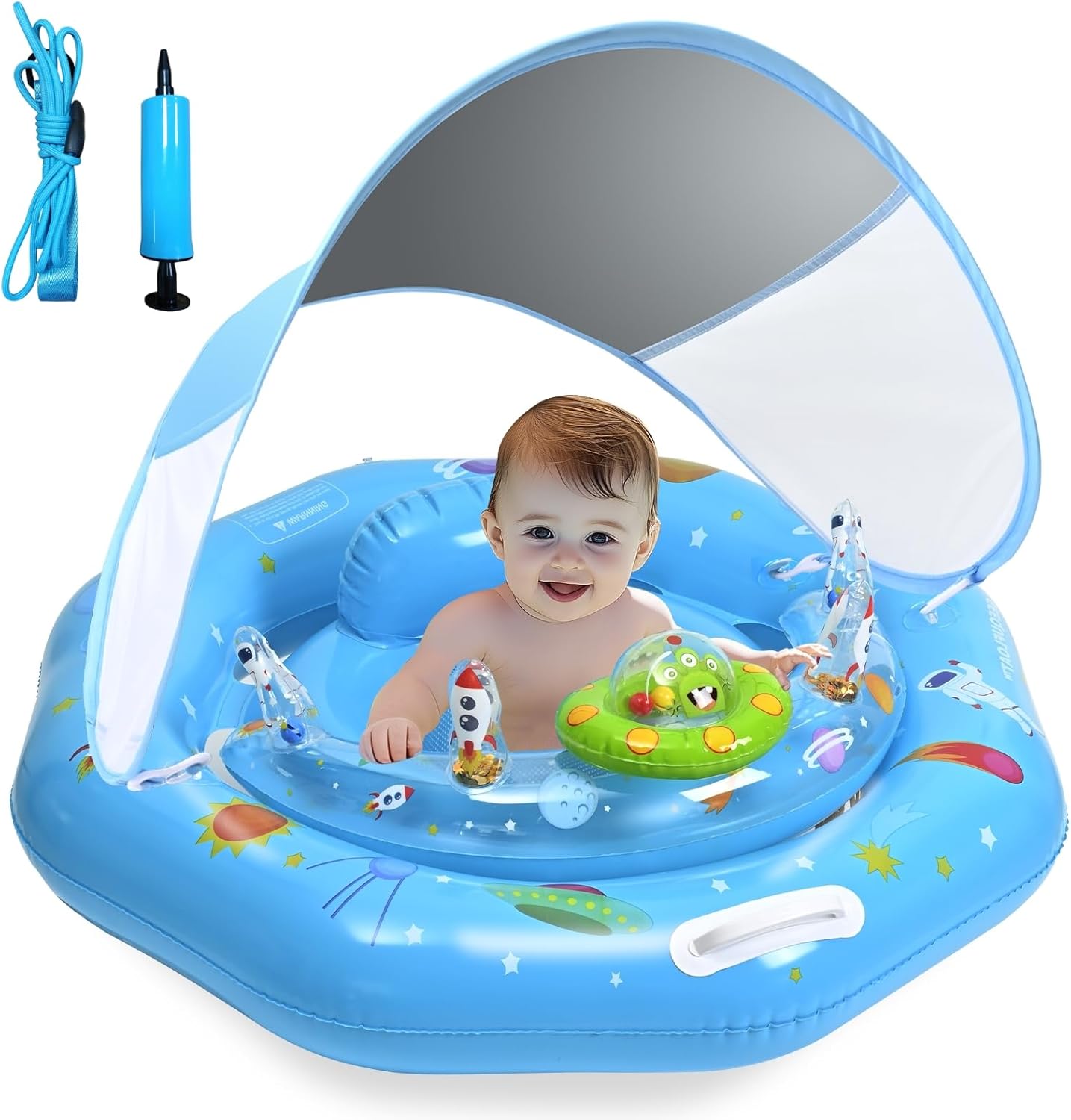 Thumbnail 6 de Baby Pool Float for 6-36 Months with UPF50+ Canopy, Adjustable Safety Seat, Toy Play Console & Safety Leash