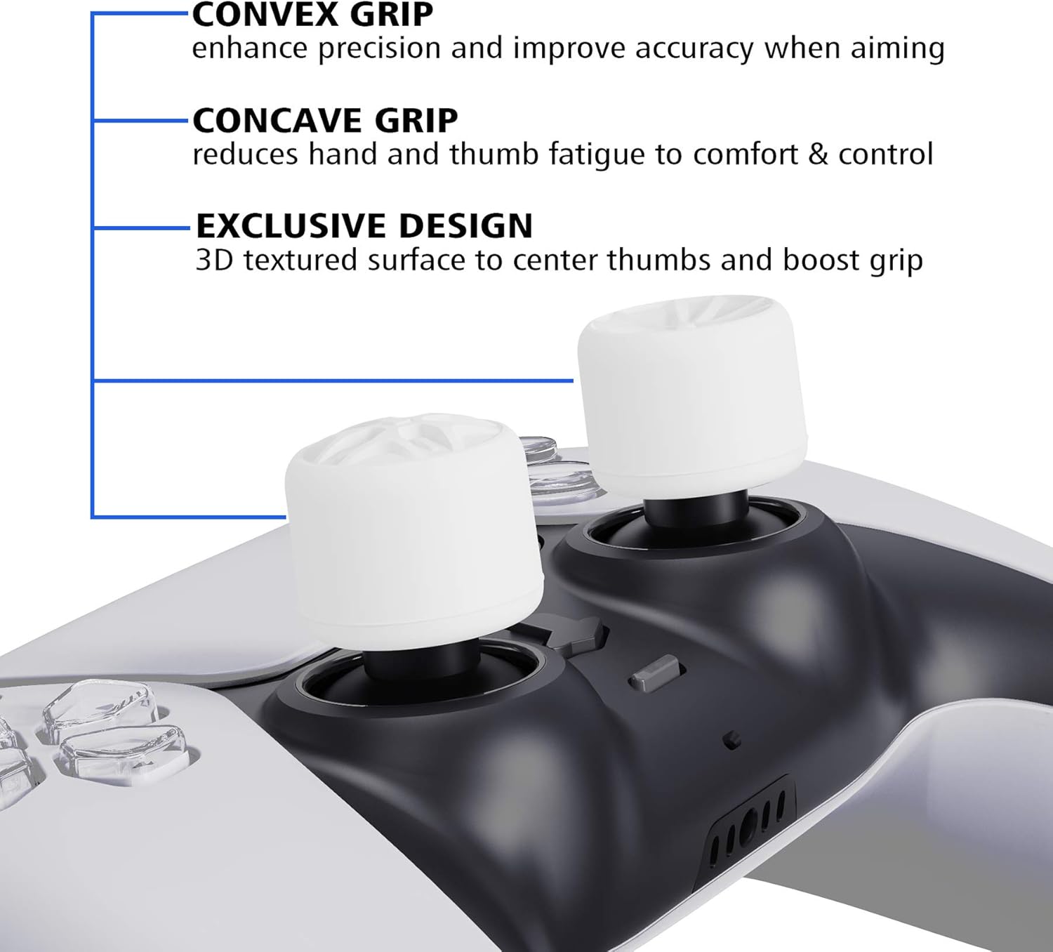 Thumbnail 4 de PlayVital White Ergonomic Analogue Joystick Caps for Xbox, PS5/PS4 and Switch Pro Controller – 10pcs with 3 Heights