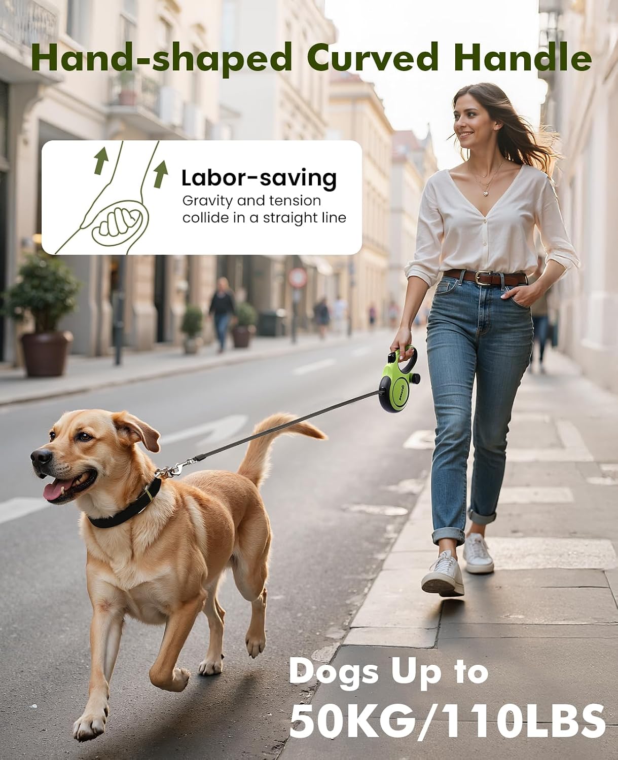 Detalle de Pecute Retractable Dog Leash 8m for Up to 50kg Dogs – 360° Tangle-Free, One-Handed Brake
