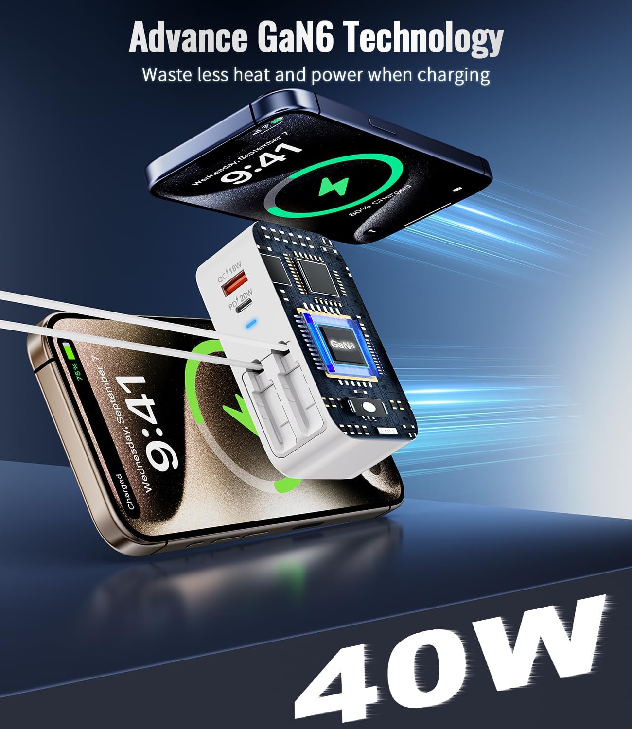 Thumbnail 2 de Jasput 4-in-1 Retractable Wall Charger (Dual Cables, 40W) with Dual USB Ports