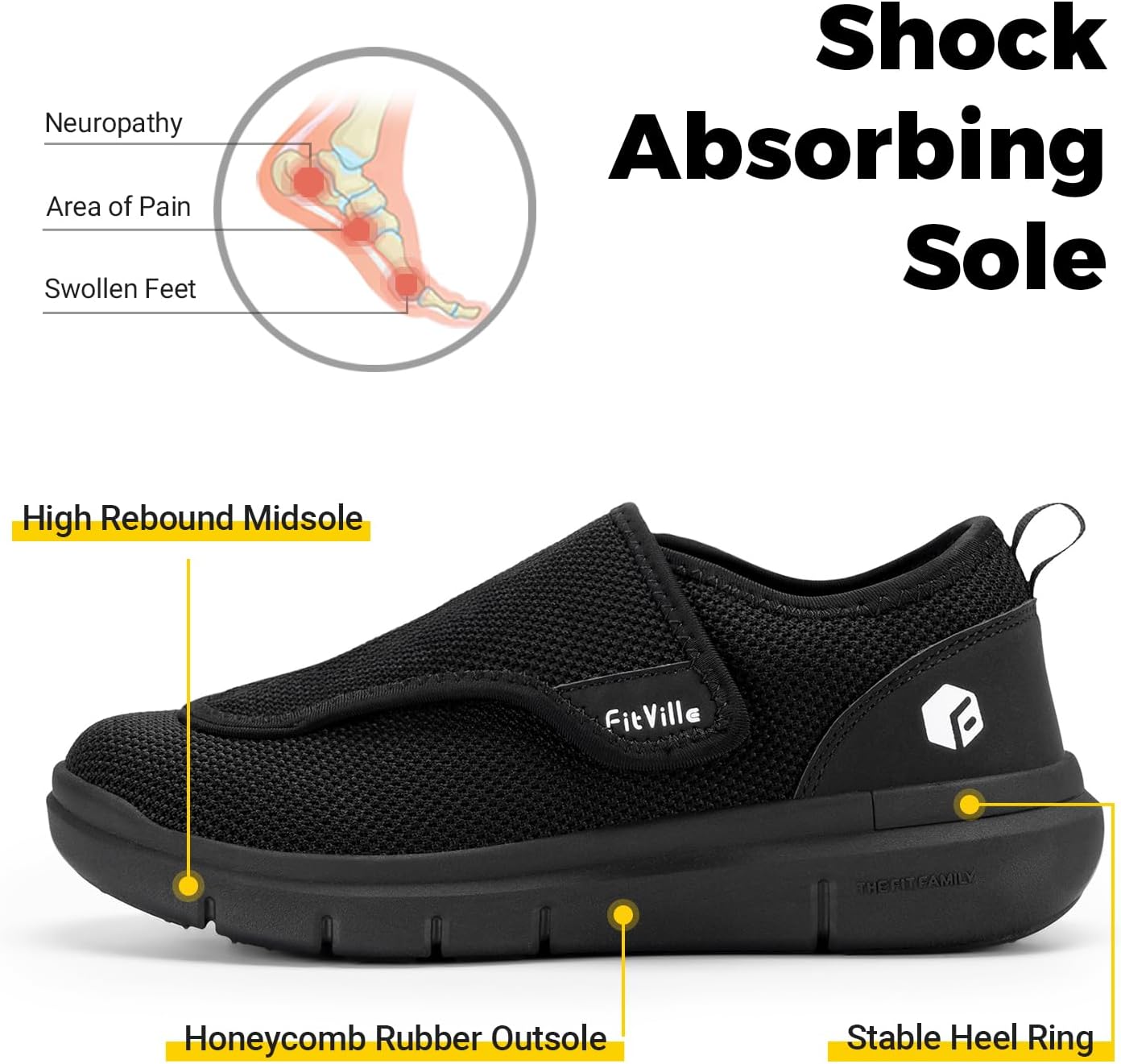 Thumbnail 3 de FitVille Mens Extra Wide Fit Diabetic Slippers: Easy Slip-On, Adjustable Orthopaedic Support