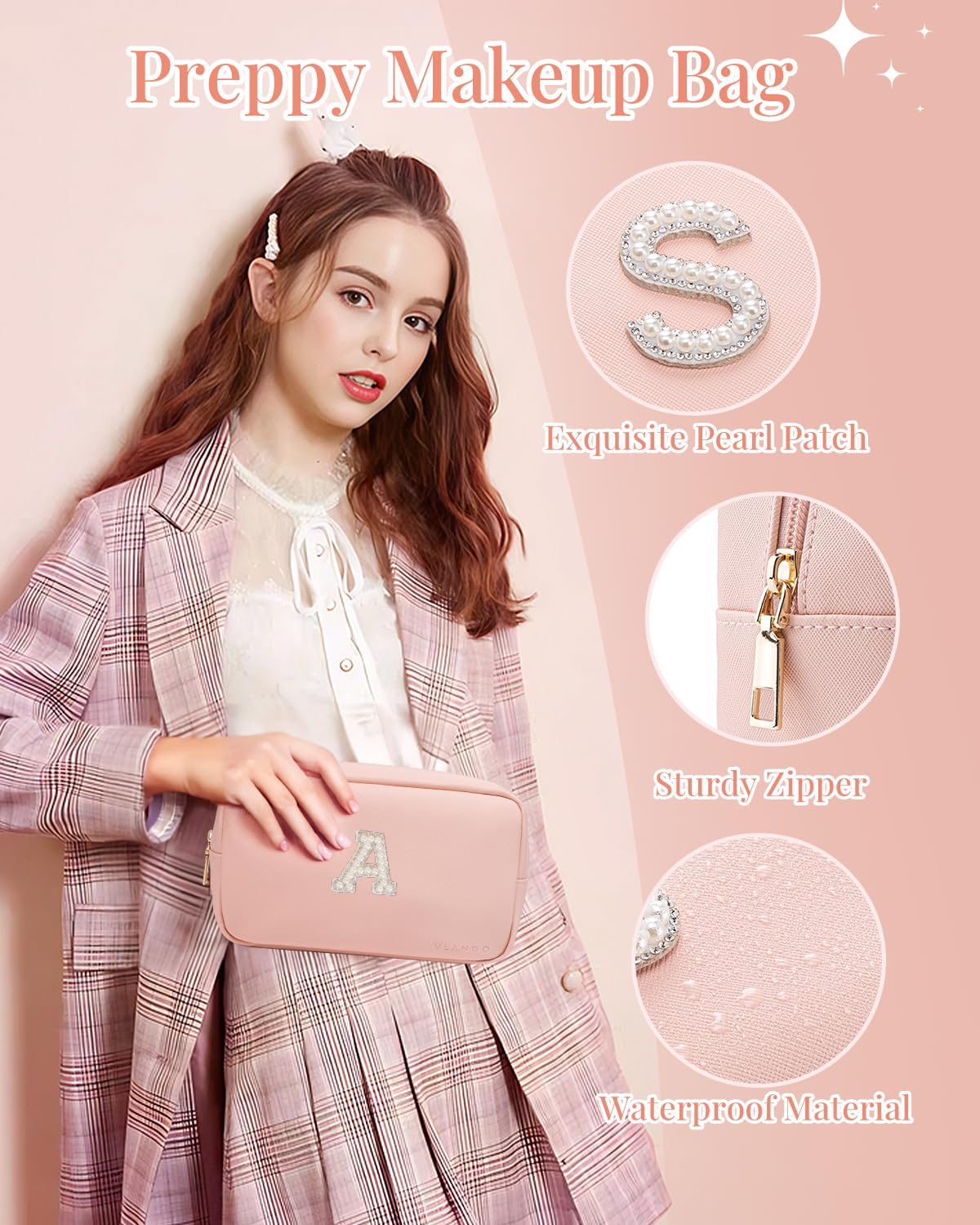 Detalle de VLANDO Travel Makeup Bag in PU Leather