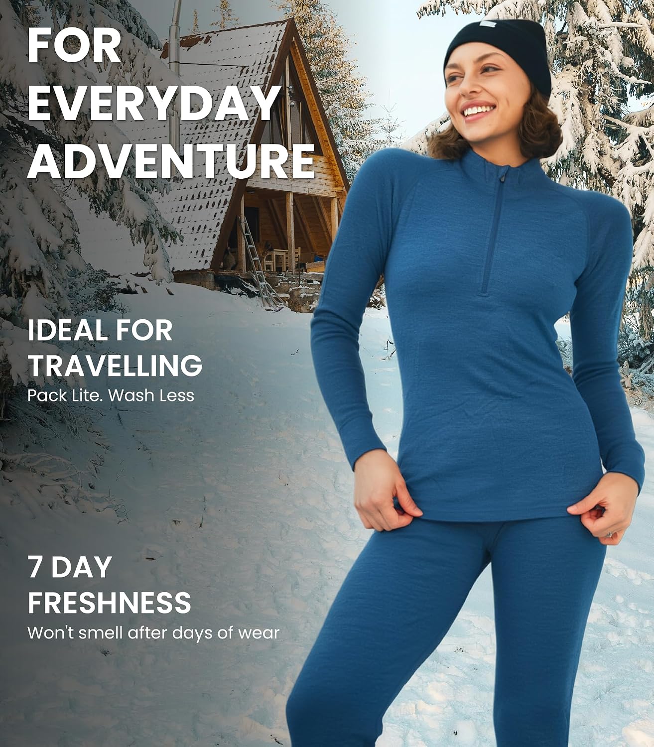 Thumbnail 4 de Merino.tech 100% Merino Unterwäsche Damen Set – Langarm Shirt, Hose & Wandersocken