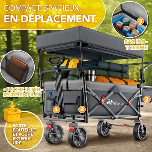Detalle de TRESKO Chariot de transport pliable avec toit et compartiment isotherme, modèle XXL