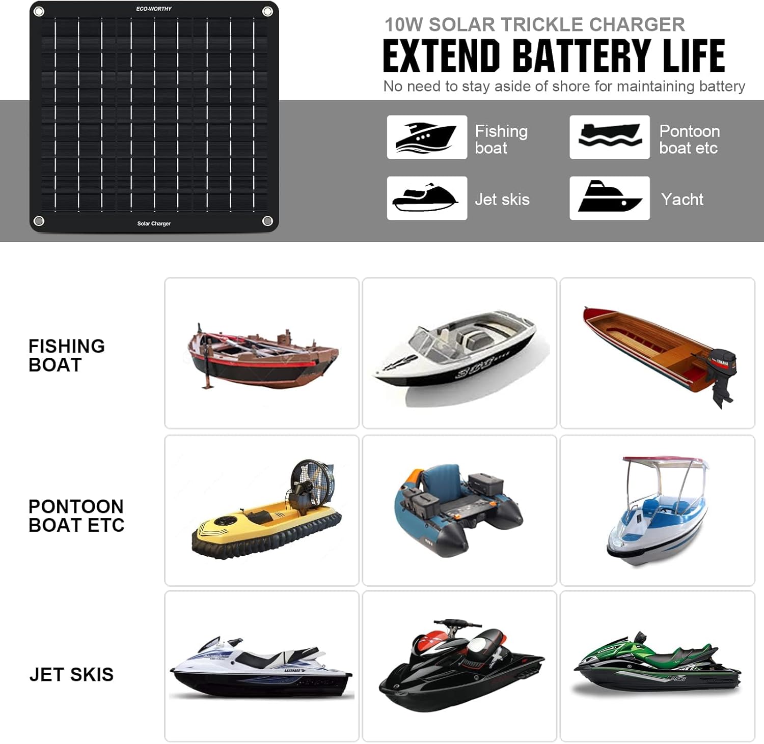 Thumbnail 2 de ECO-WORTHY 10W Solar Car Battery Charger Maintainer — 12V Waterproof Portable Trickle Charger