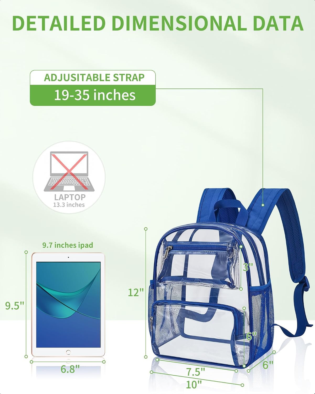 Detalle de MAY TREE Clear Backpack, 12 x 10 x 6 Inches