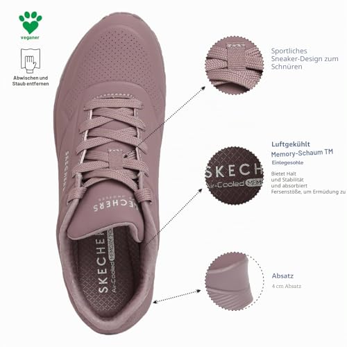 Detalle 2 de Skechers Damen Uno Stand On Air Trainer in Dk. Mauve Durabuck/Mesh – Größe 37 EU