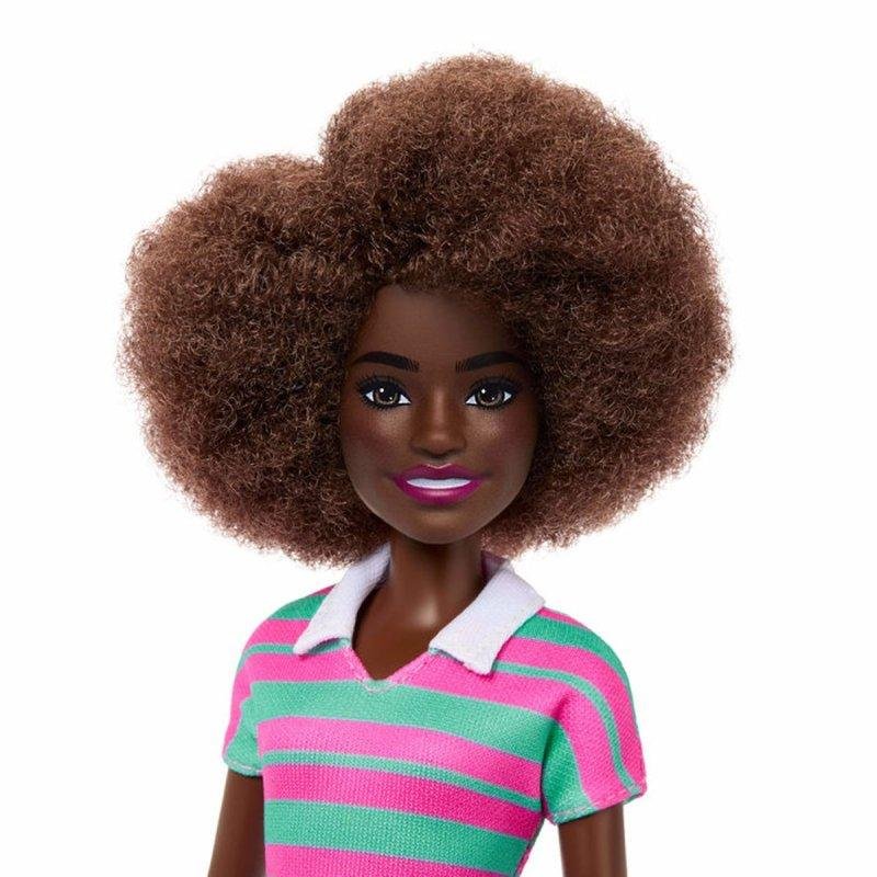 Thumbnail 1 de Barbie Fashionistas 29,8 cm: muñeca con pelo rizado negro y vestido polo rayas