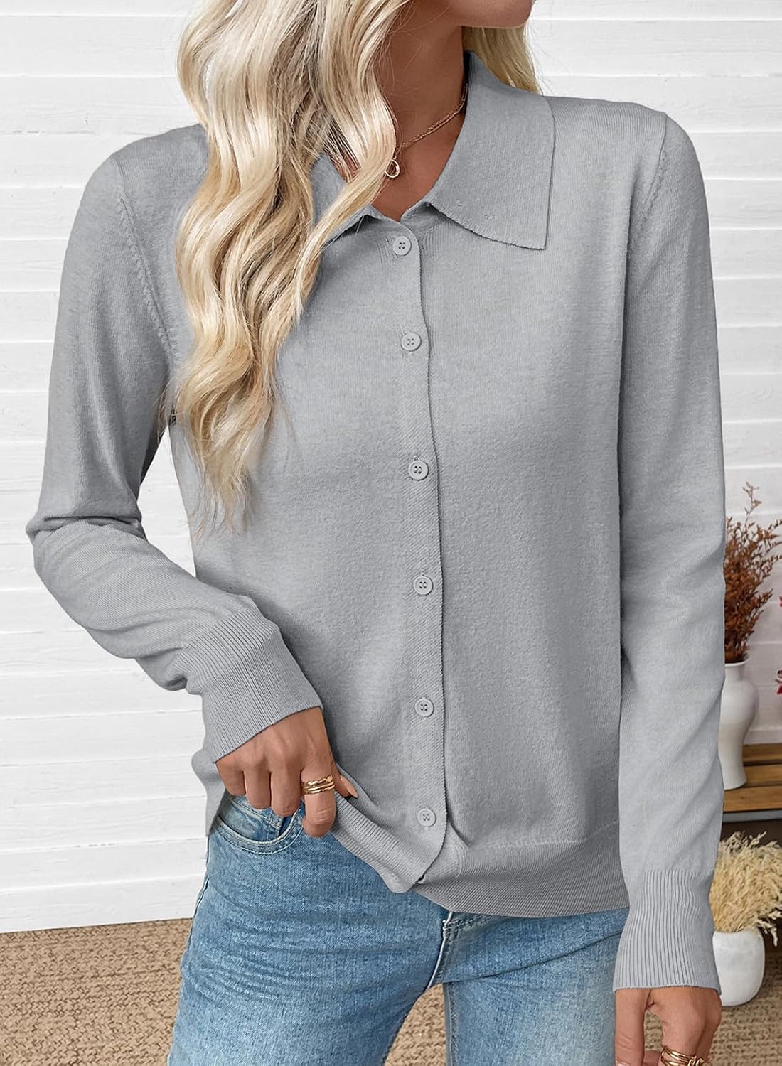 Thumbnail 2 de EVALESS Women's Lightweight Wool-Blend Button-Front Cardigan Sweater