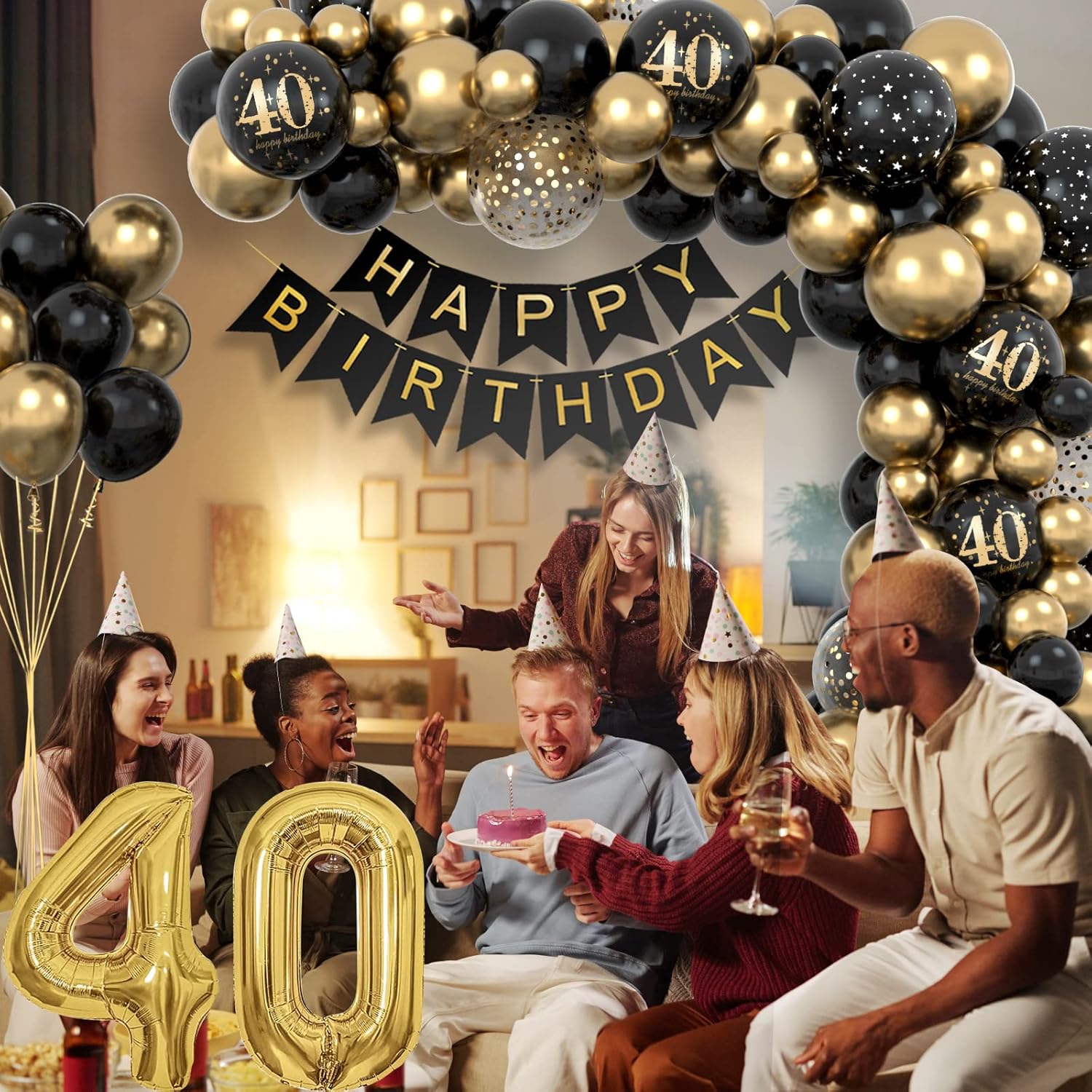 Detalle 2 de 40 Geburtstag Deko Set Schwarz Gold