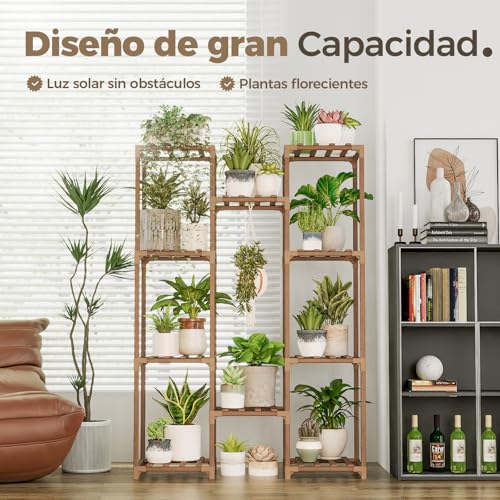 Thumbnail 1 de Bamworld Soporte para Plantas: Estantería de Madera para Interior y Exterior con Capacidad para 10–25 Macetas