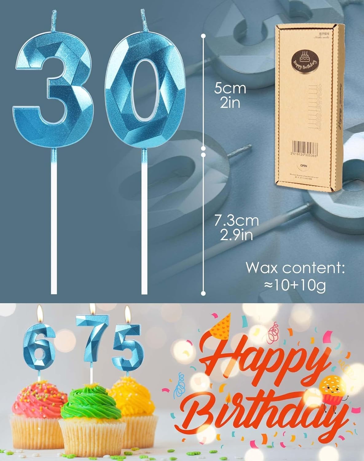 Thumbnail 2 de Yiran Sky Blue 51st Birthday Candles – Number 51 cake topper candles (blue)