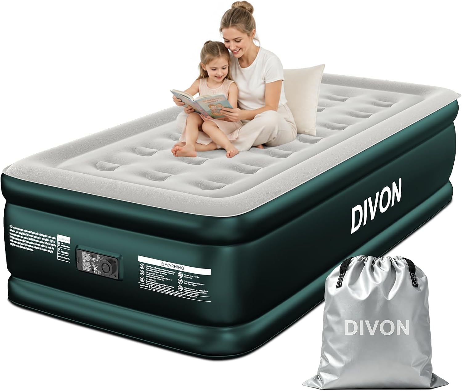 Detalle de DIVON DNYK2239 Twin Air Mattress with Built-In Pump, 18-Inch Raised Design