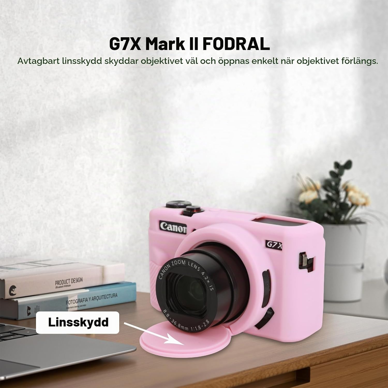 Detalle de Aisnyho silikonfodral för Canon PowerShot G7X Mark II, rosa med linsskydd