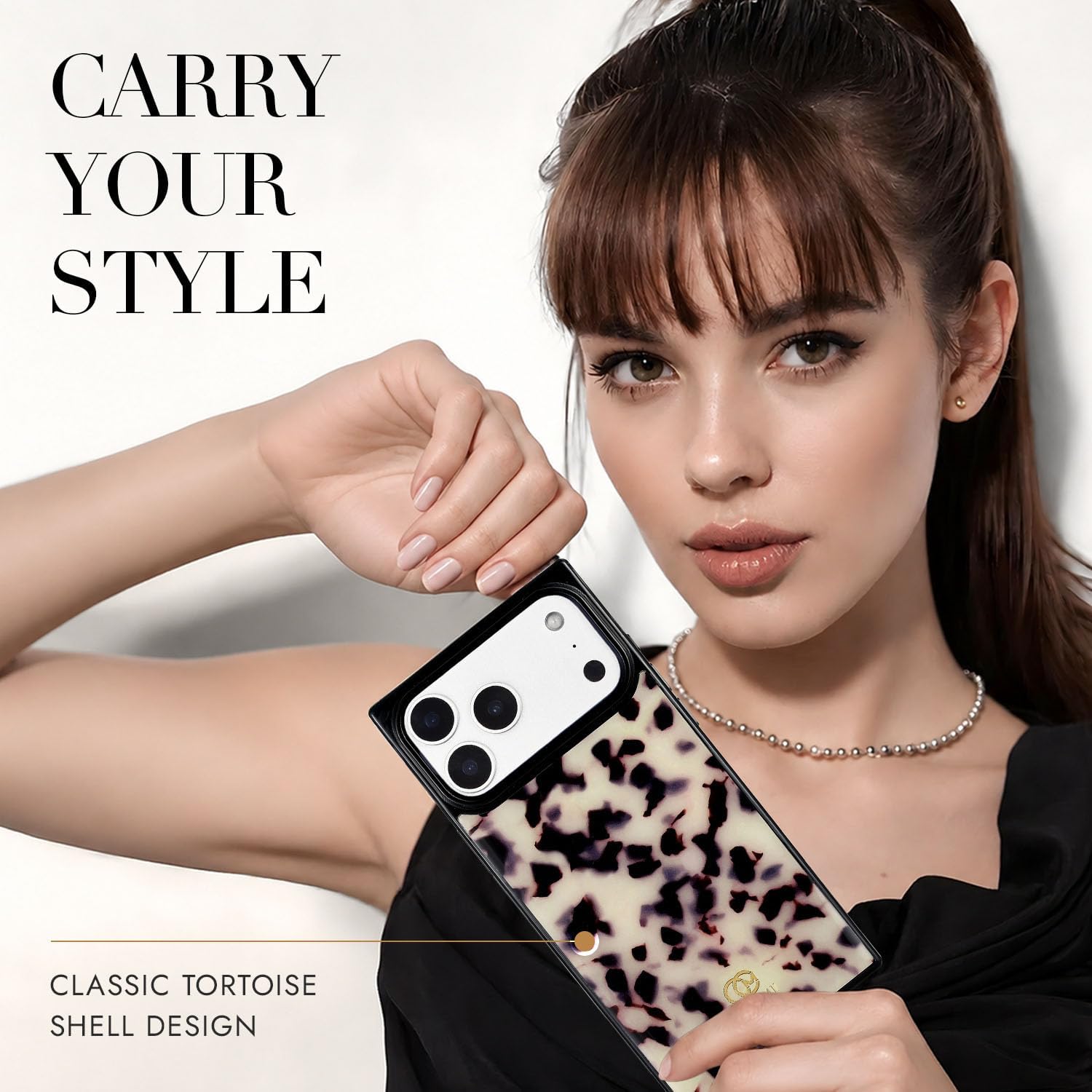 Detalle de COCOMII Rectangle Case for iPhone 17 Pro Max – Ivory Tortoiseshell, MagSafe Compatible