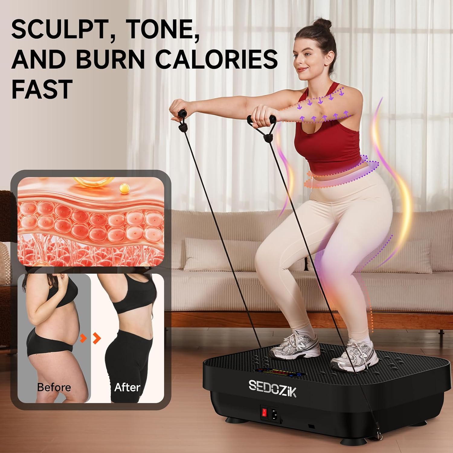 Detalle de SEDOZIK Vibration Plate Exercise Machine (450 lb Capacity) with Bluetooth, 120 Speeds & Resistance Bands
