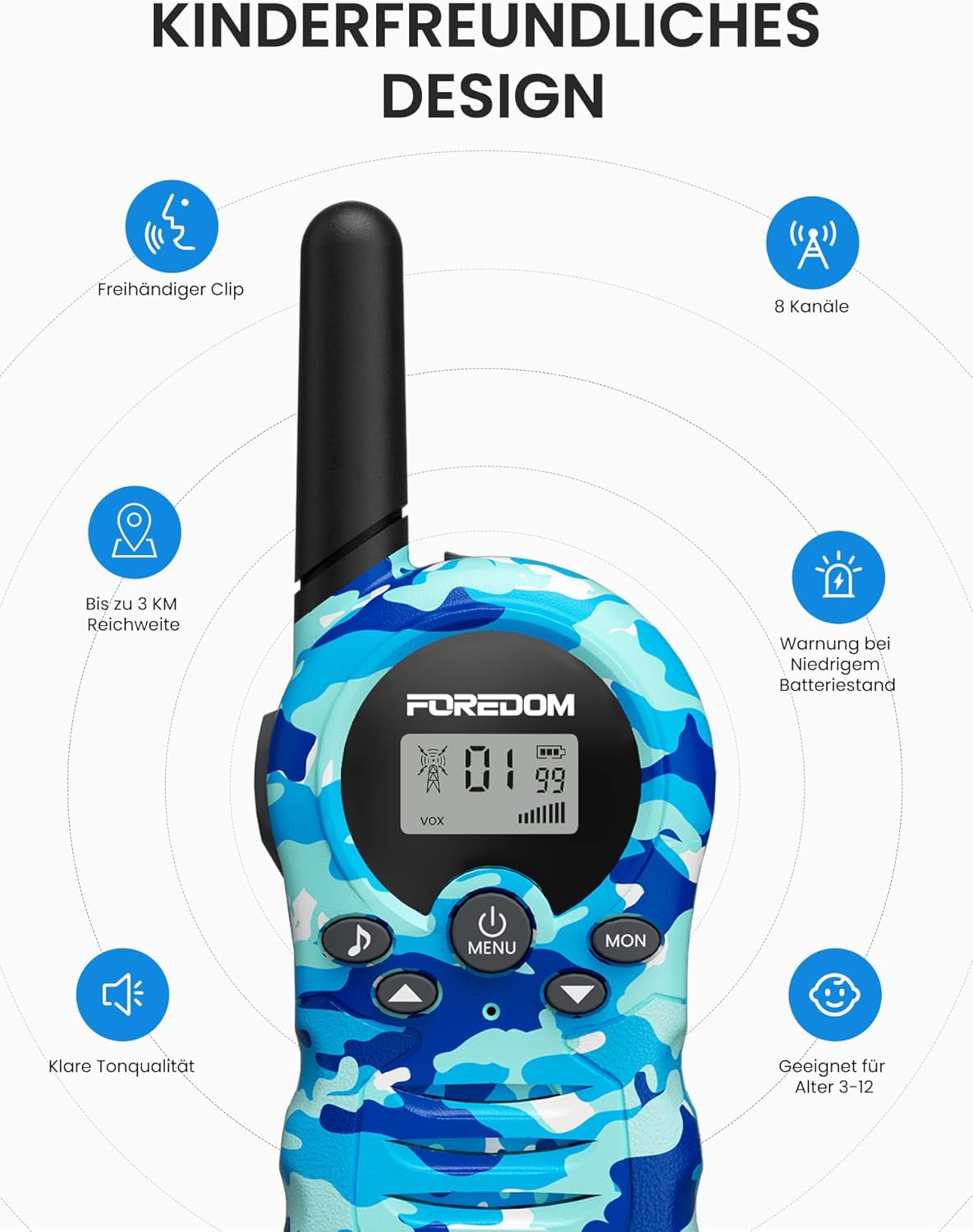 Detalle de FOREDOM Walkie Talkies Kinder 3 km Reichweite đĄ