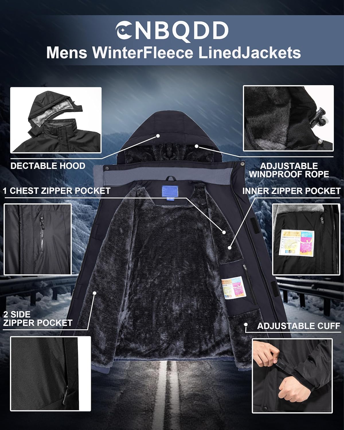 Thumbnail 4 de CNBQDD Winter Jacket Men’s Waterproof Ski Coat with Hood