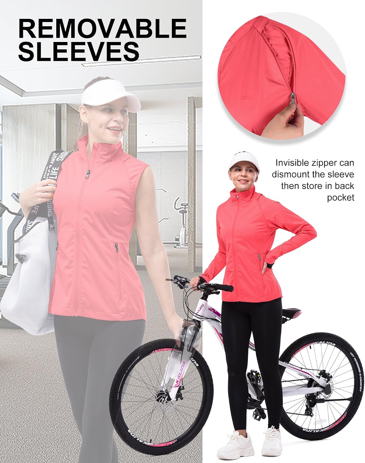 Detalle de 33,000ft Damen Fahrradjacke – Wasserdicht, atmungsaktiv, mit abnehmbaren Ärmeln