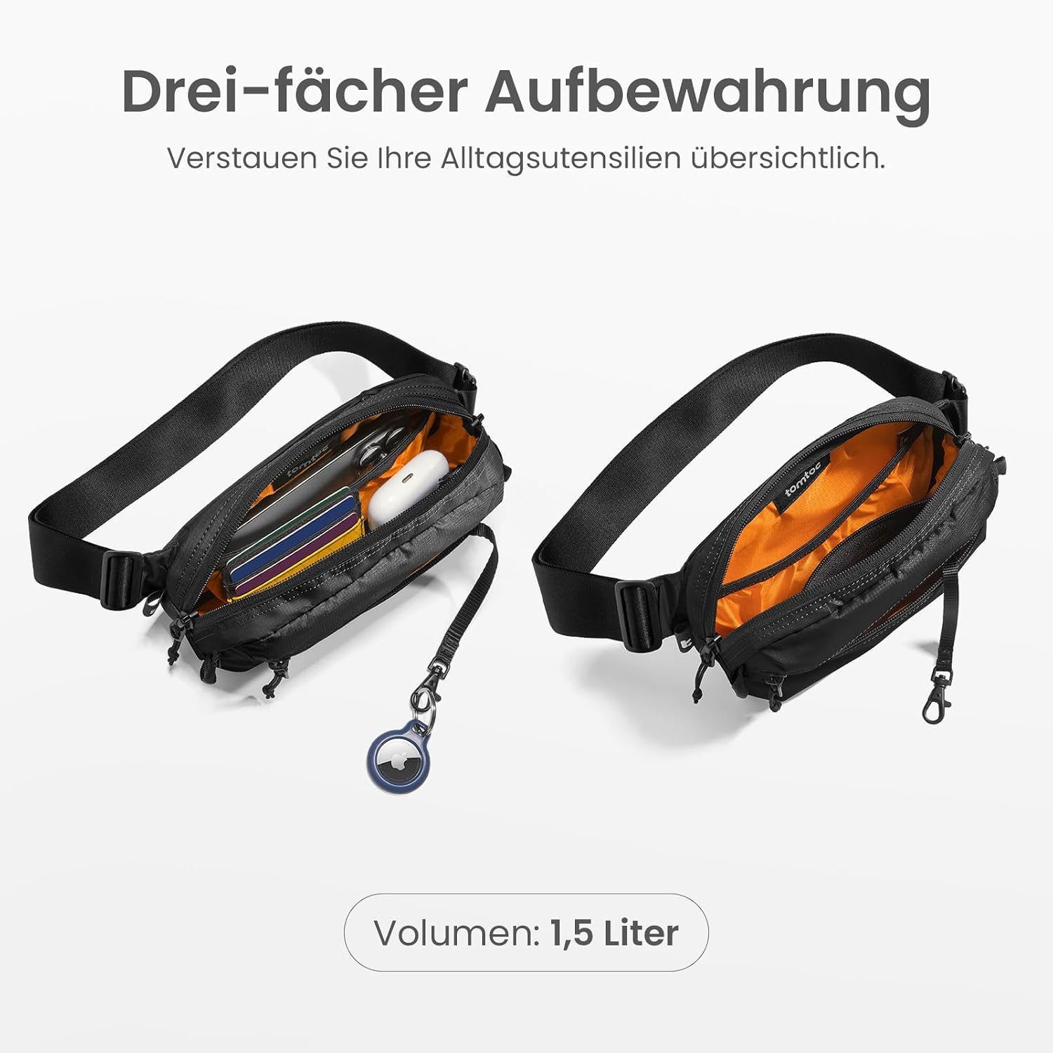 Detalle de tomtoc 1,5-Liter Sling Bag mit RFID-Schutz – leichte Crossbody-Bauchtasche für Alltag, Reise & EDC