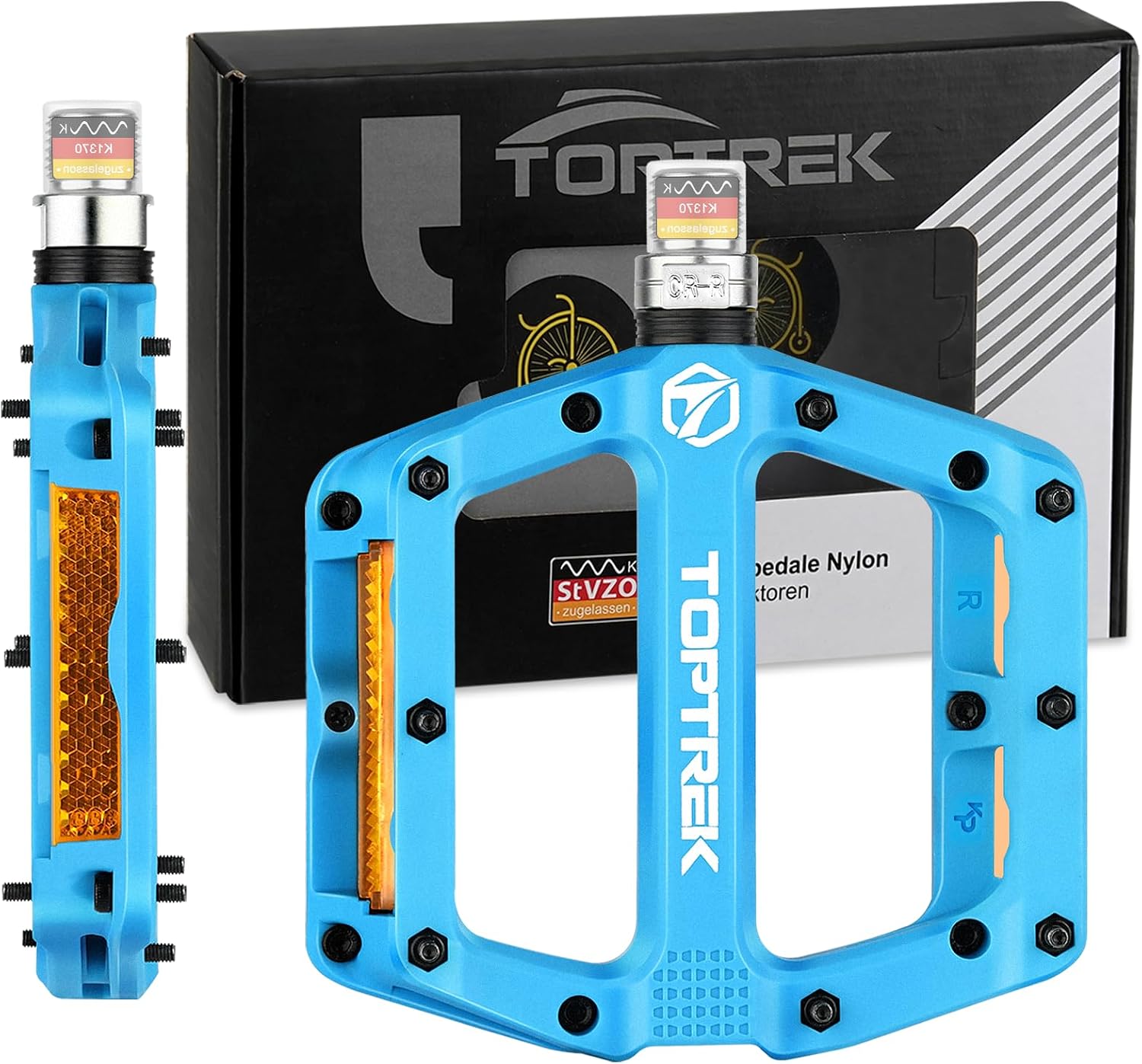 Detalle de toptrek Fahrradpedale mit StVZO-Reflektoren (Nylon-Composite Flatpedale, 9/16 Zoll)