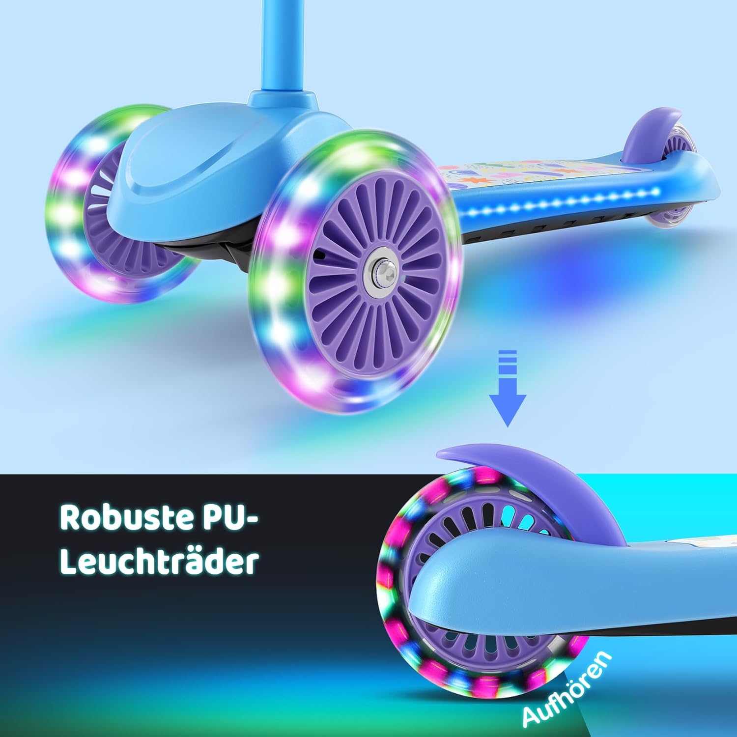 Thumbnail 4 de BremToy Roller Kinder 3 Jahre – höhenverstellbar, leuchtendes Deck & PU-Räder (50 kg, 4 Stufen)