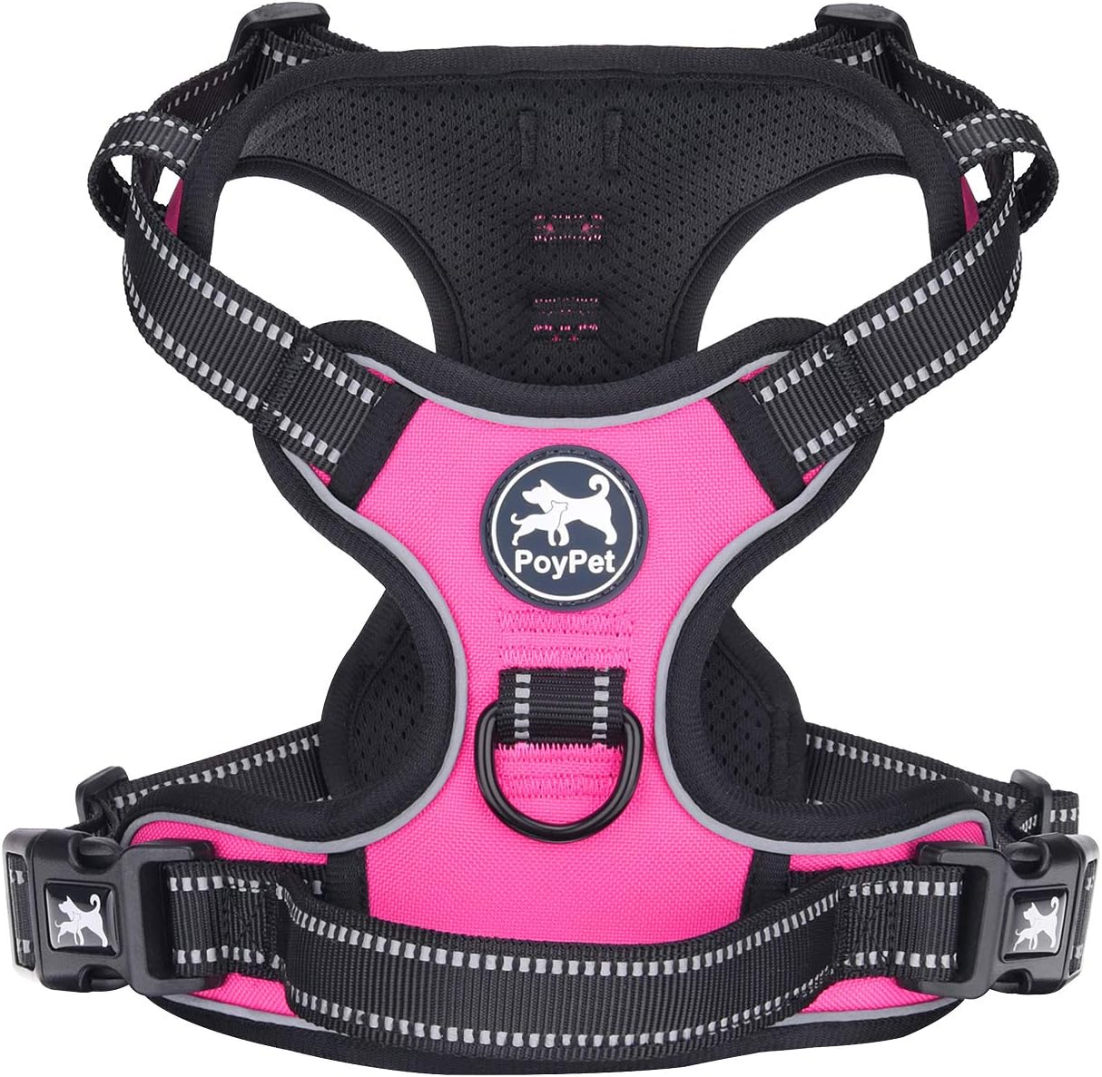 Imagen de PoyPet No Pull Dog Harness – Reflective Vest with Dual Leash Attachments and Easy Control Handle (Hot Pink, Size M) en OfertitasTOP