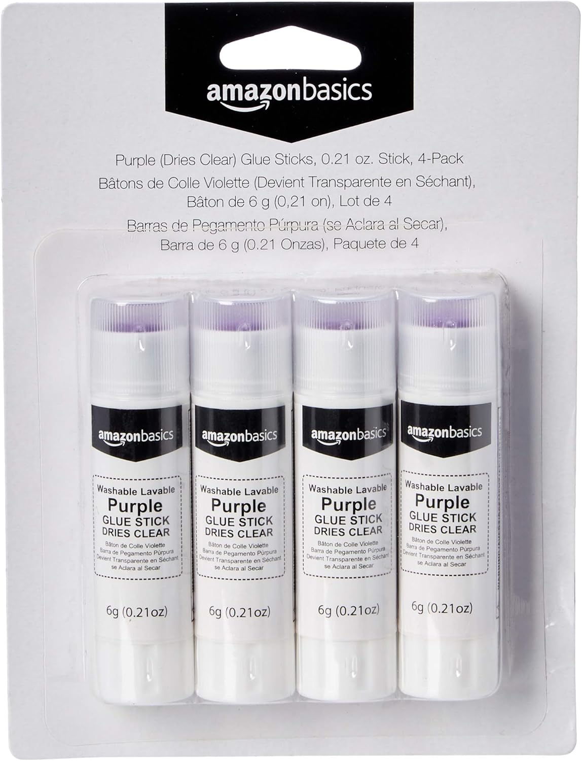 Detalle 2 de Amazon Basics Lot de 4 bâtonnets de colle lavable violet – 6 ml chacun, séchage transparent
