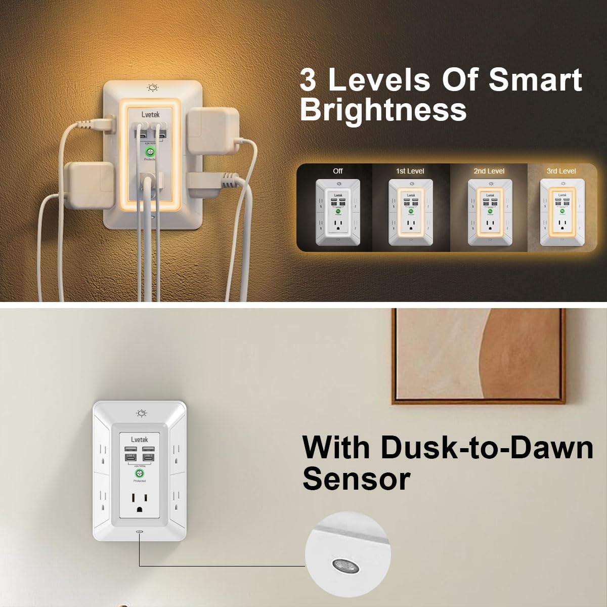 Detalle 2 de Lvetek Wall Outlet Surge Protector, 5 Outlets