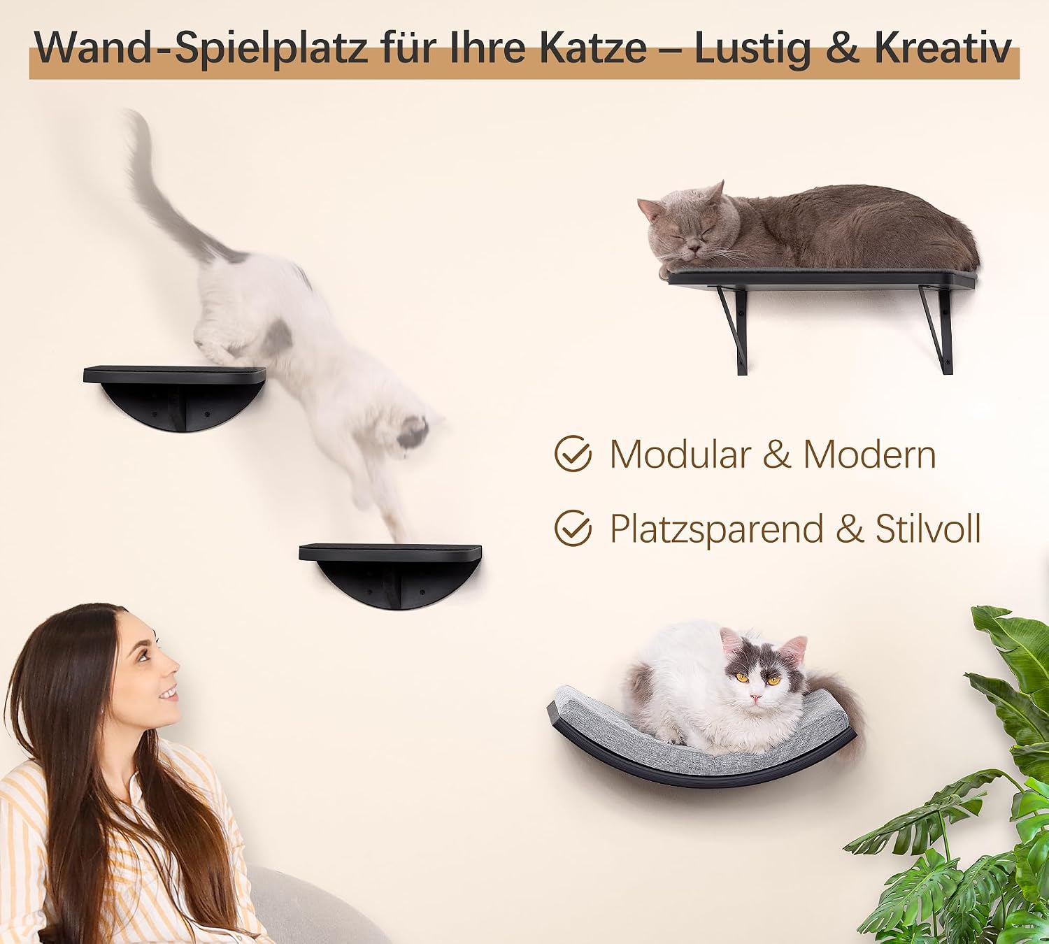 Detalle 2 de Gebogenes Katzen-Wandregal: Wandmontierte Kletterwand mit Schaumstoffkissen aus HDPE-Material