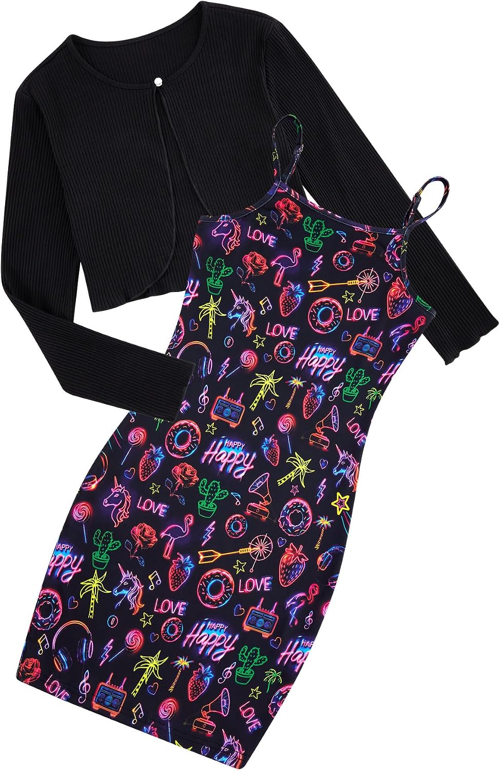 Detalle 1 de Girls' Dress with Ruffle Cardigan, Sizes 7–14