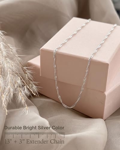Thumbnail 4 de Annika Bella Twisted Singapore Chain Choker — Silver, Adjustable Layering Necklace