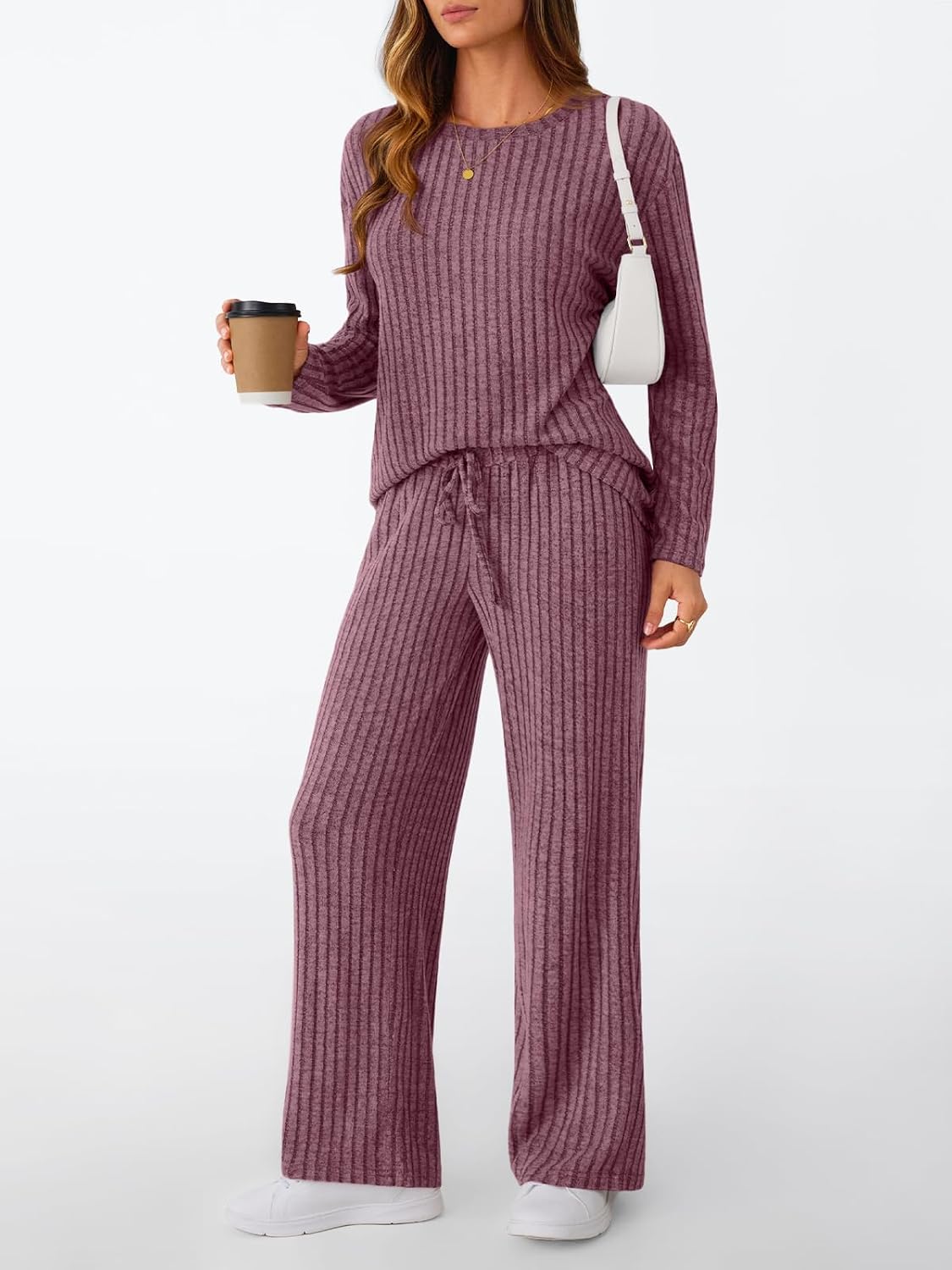 Detalle de LILLUSORY Women's Two-Piece Lounge Set, Ribbed Knit, Stretch Fabric, Pockets