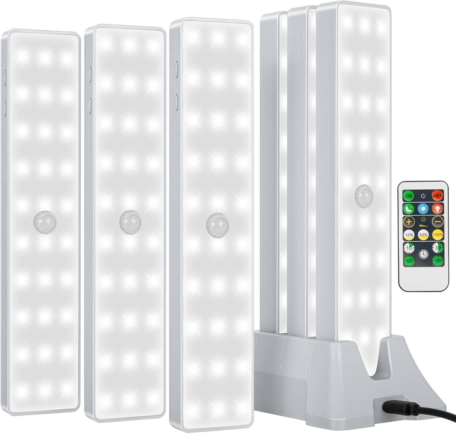 Detalle de Racokky Under Cabinet Lights with Charging Station: 6 Pcs Rechargeable Motion Sensor LED Kit