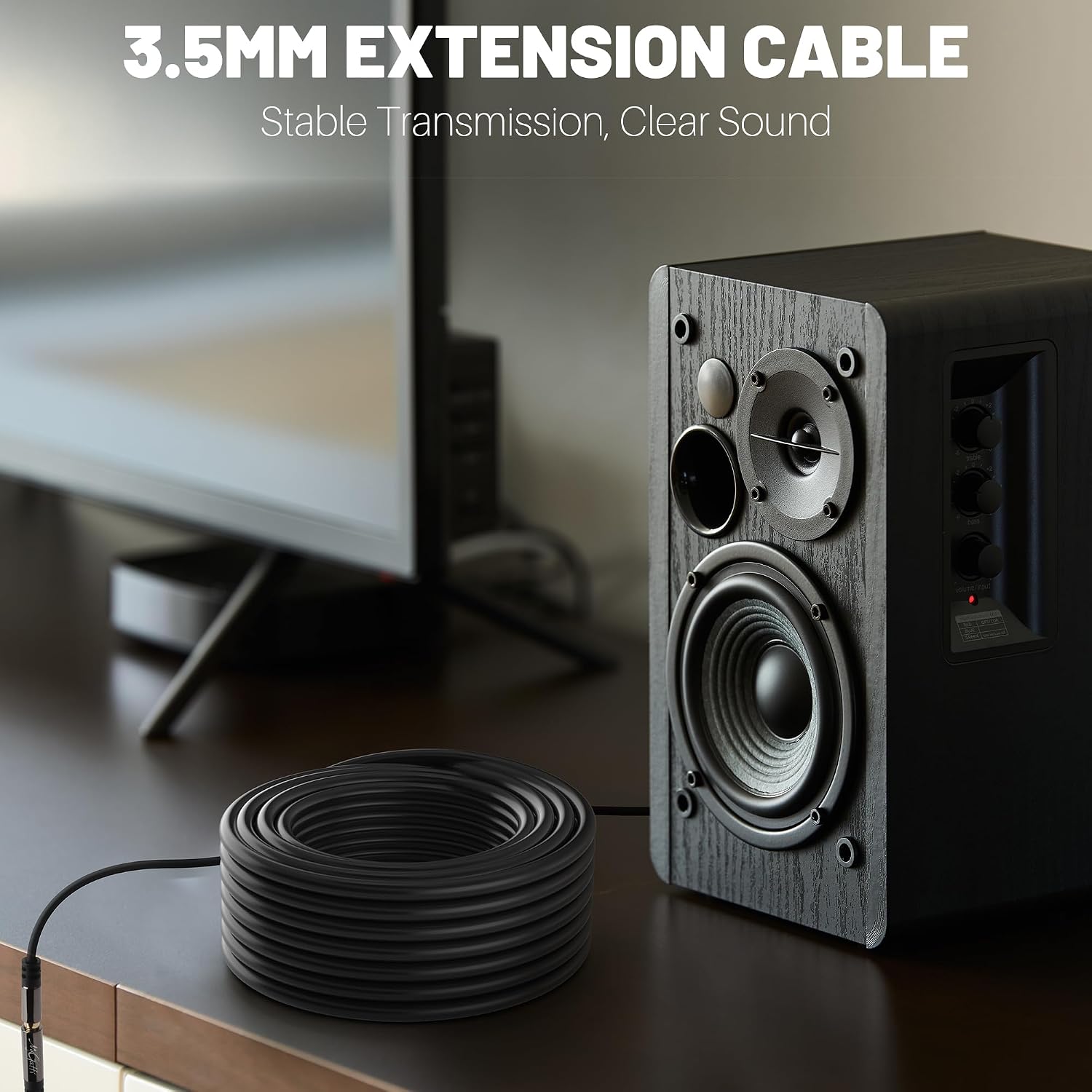 Detalle 2 de Mygatti 3,5-mm Klinkenkabel-Verlängerung (1,5 m, 2 Stück) – Stereo Stecker auf Buchse mit OFC-Kern, schwarz