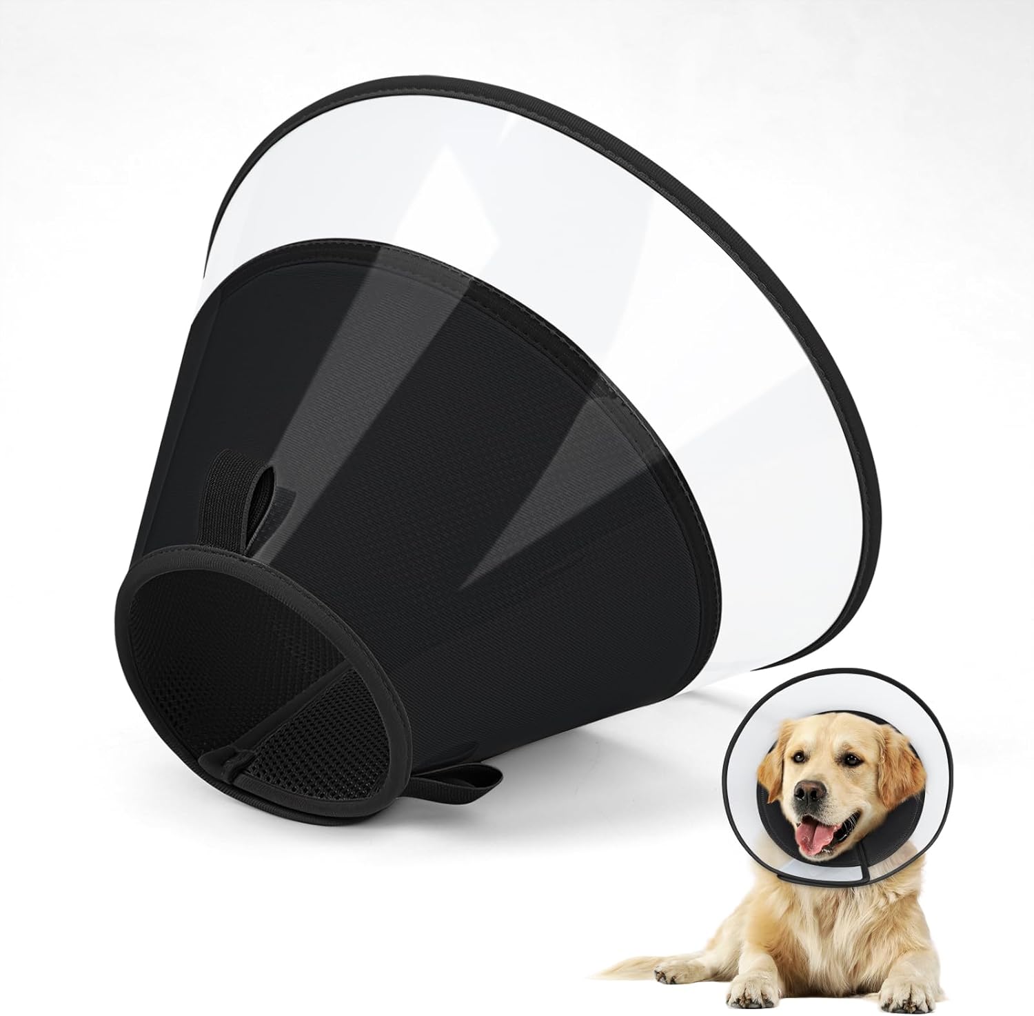 Supet Dog Cone Collar with Soft Pad, Transparent Elizabethan Recovery Collar for Dogs