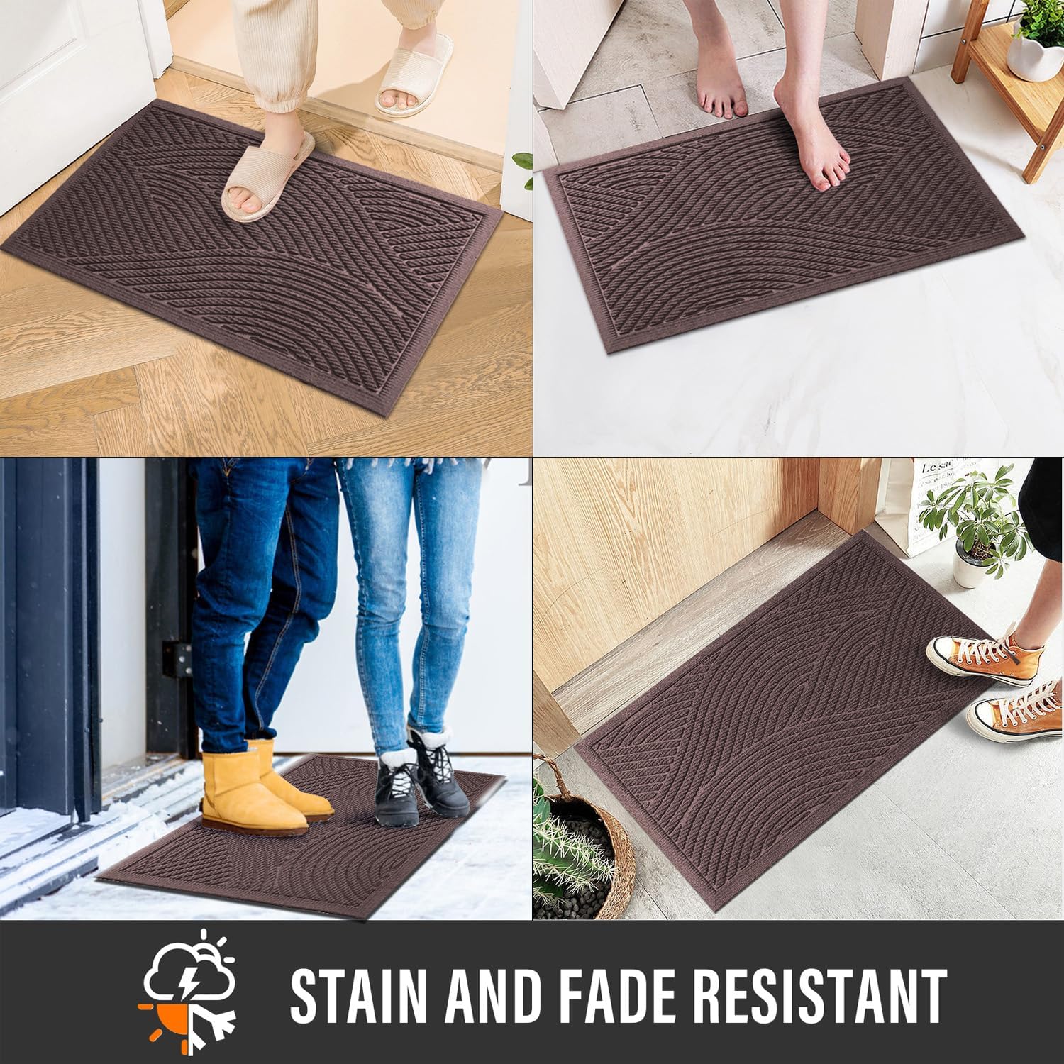 Detalle de HIYARD Zerbino Front Door Mat, 29 x 17, Coffee, Low-Profile Non-Slip