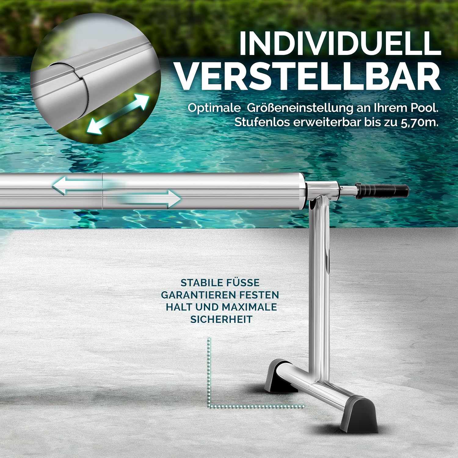 Thumbnail 6 de tillvex Pool Aufroller Premium 3–5,70 m – Aufrollsystem für Solarfolie und Poolabdeckung mit Vollgummireifen
