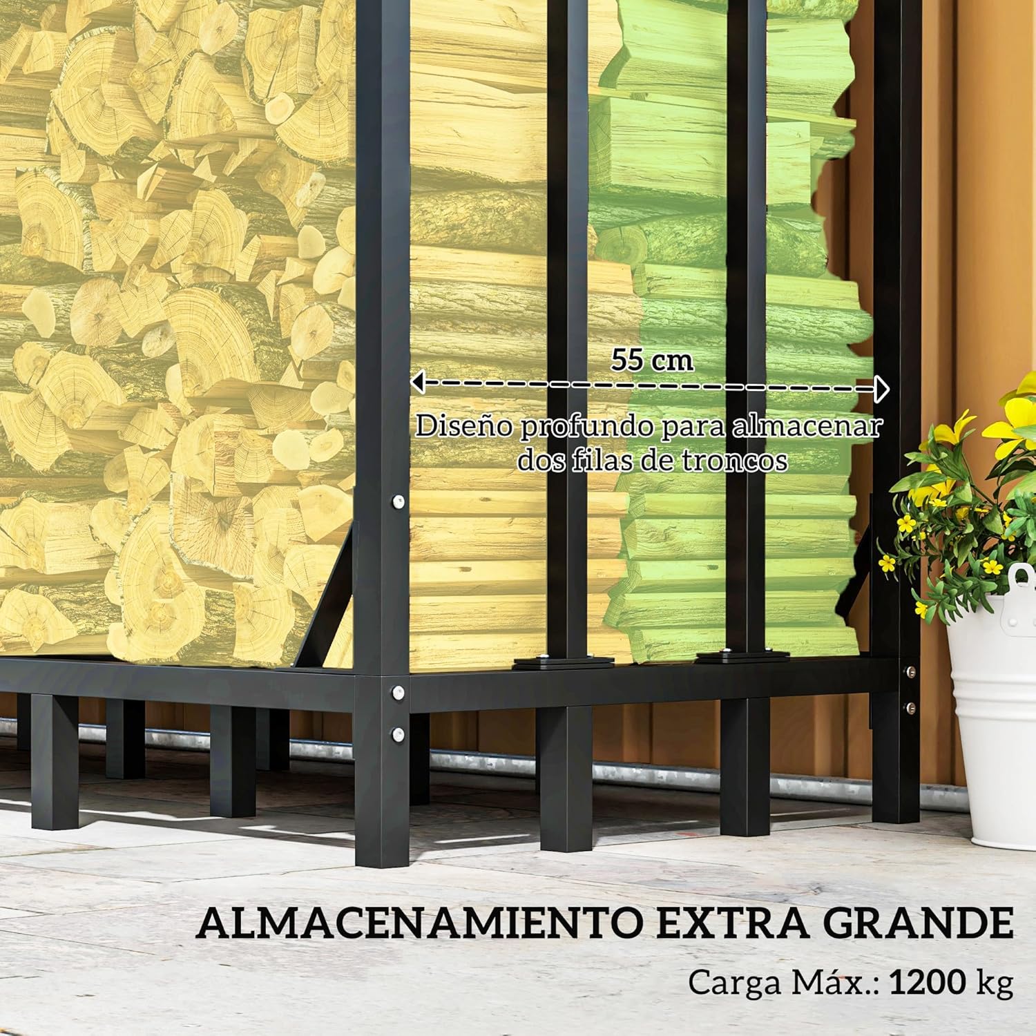 Thumbnail 2 de Outsunny Soporte para Leña 143x70x145 cm