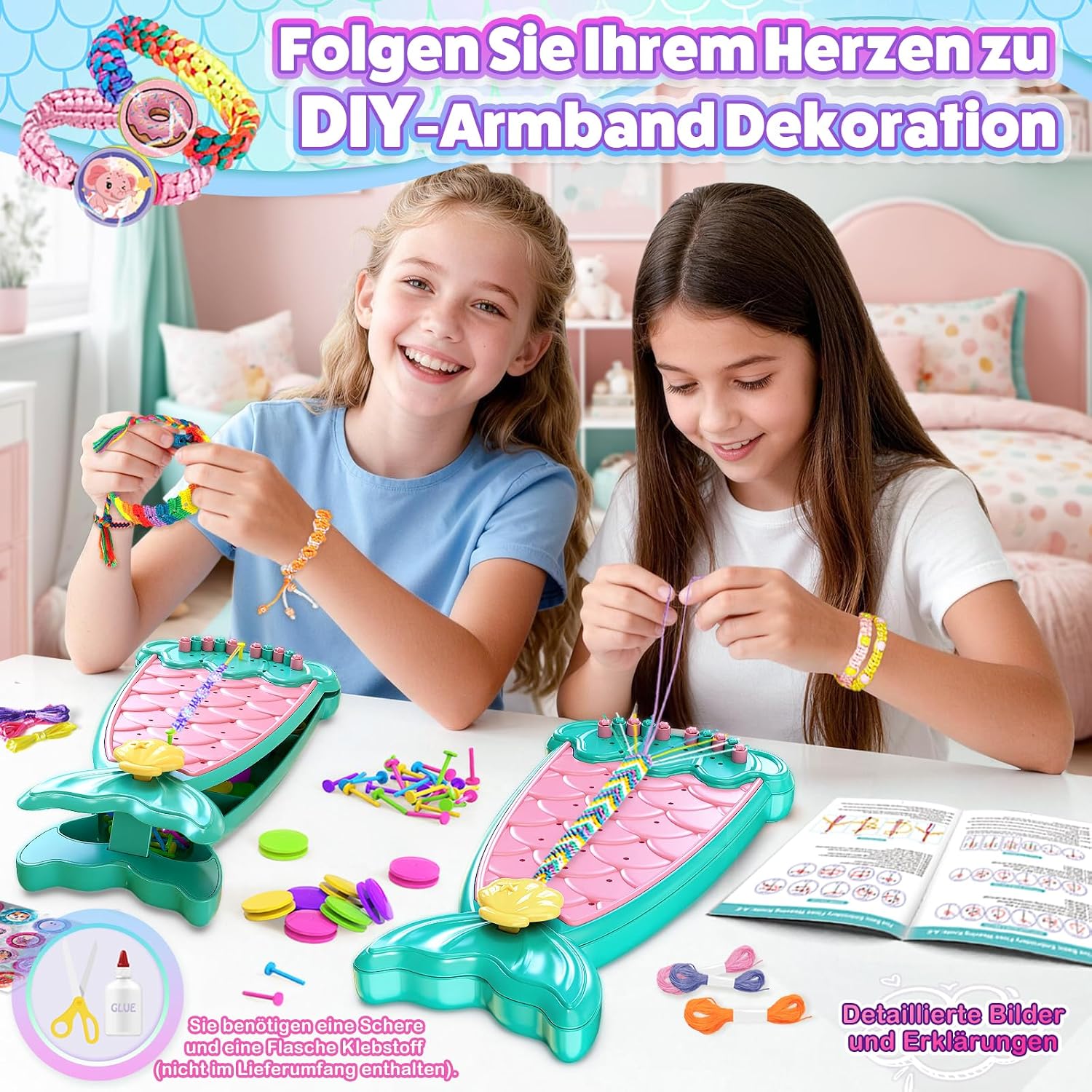 Detalle de Euclidean Cube 2-in-1-Freundschaftsarmband – Kreatives Bastelset für Kinder 6–12 Jahre (Blaugrün)