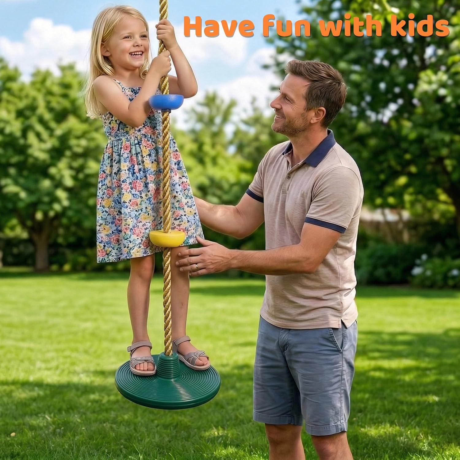 Thumbnail 6 de Vdealen Balançoire à Corde pour enfants — Balançoire d'extérieur avec siège Frisbee, longueur ajustable