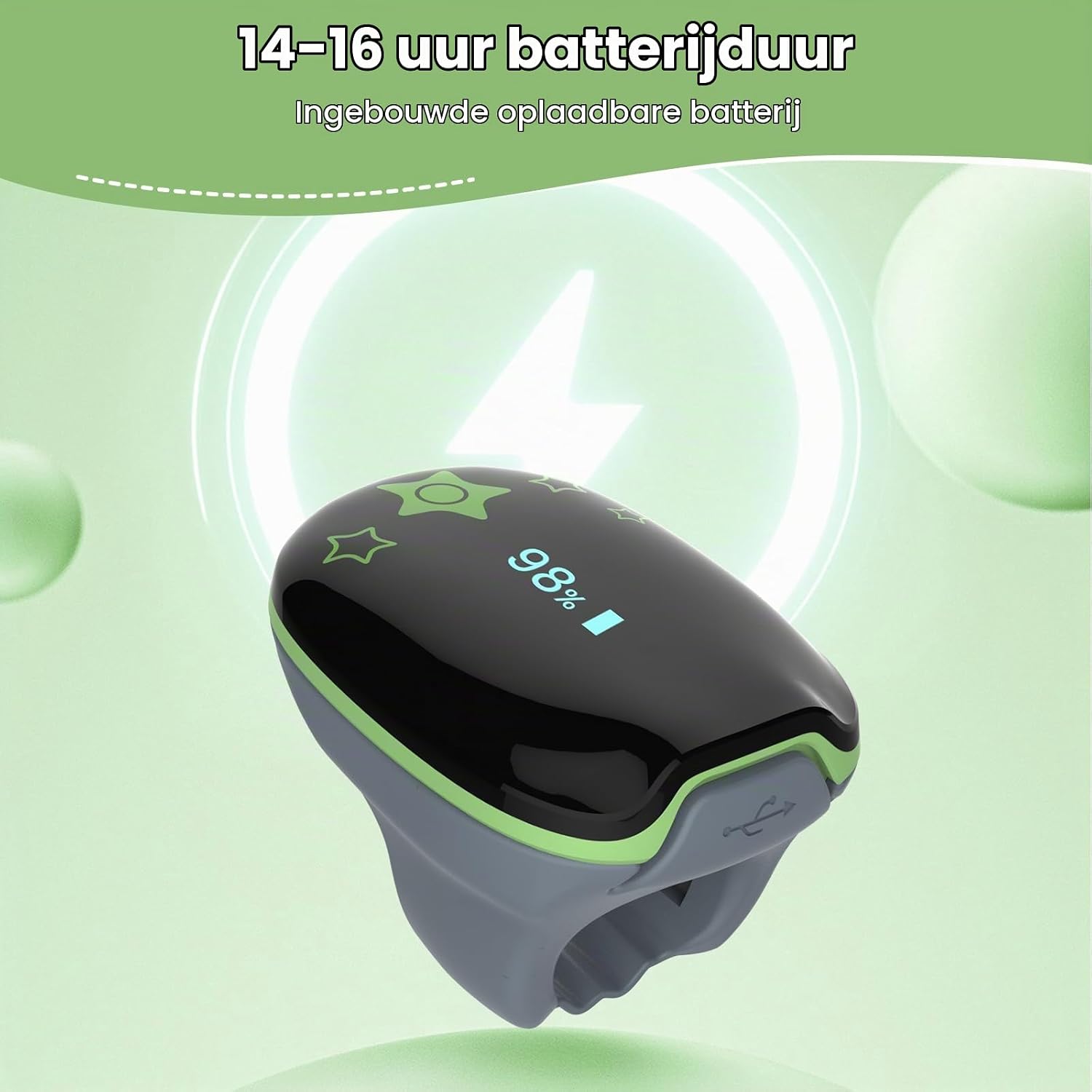 Detalle 2 de KidsO2 kinder-pulsoximeter met zachte vingerringsensor en Bluetooth-app